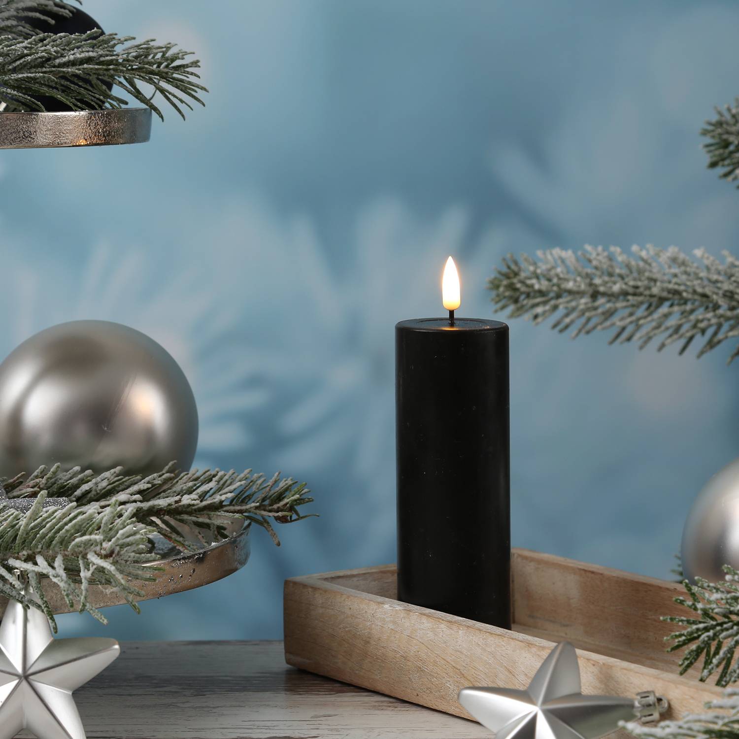 LED Kerze Mia Deluxe Homeart Echtwachs 3D Flamme flackernd H: 15cm schwarz