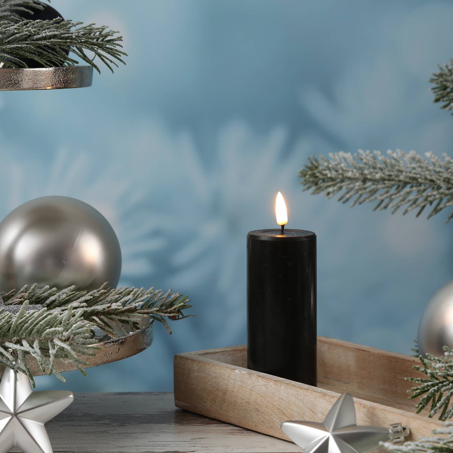 LED Kerze Mia Deluxe Homeart Echtwachs 3D Flamme flackernd H: 12,5cm schwarz