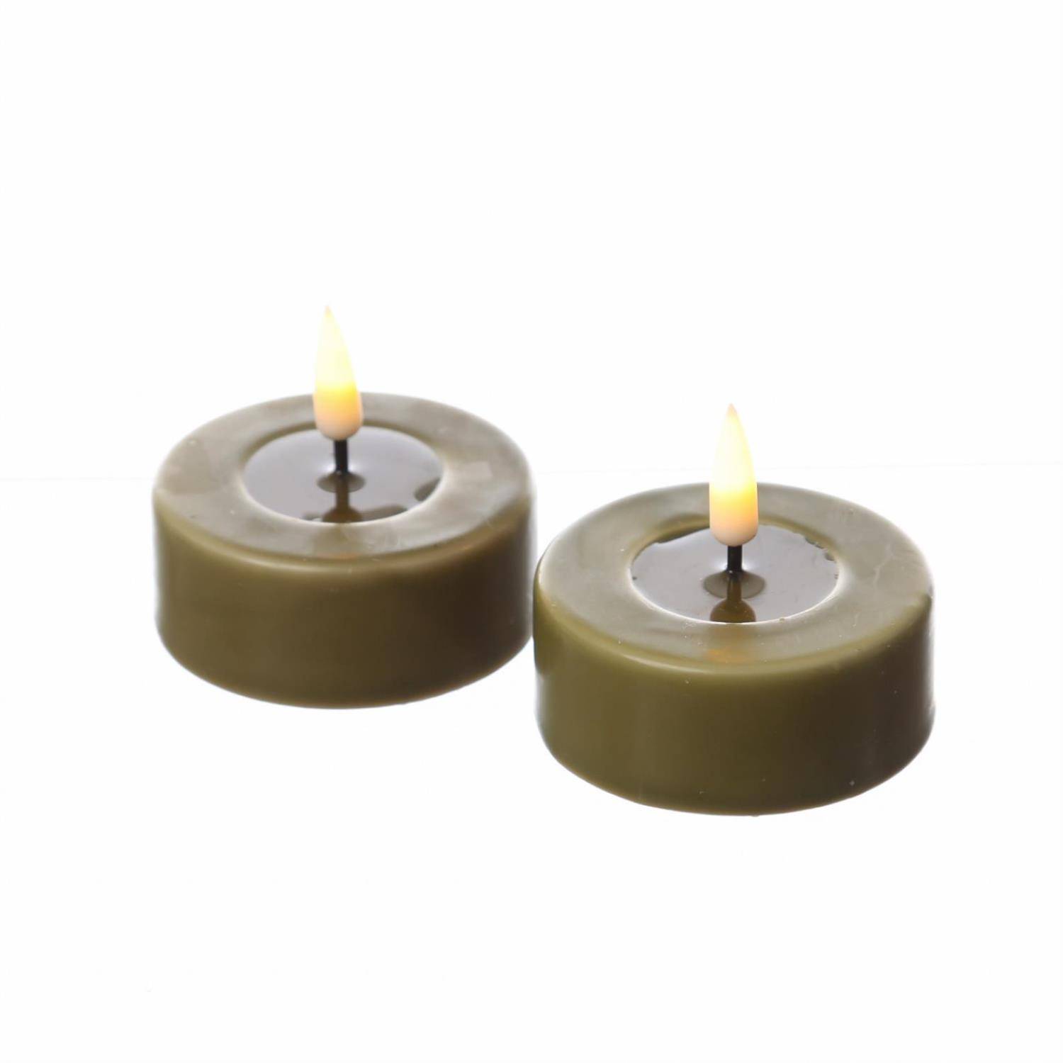 LED Maxi Teelichter Mia Deluxe Homeart flackernd Echtwachs D: 6,1cm olivgrün 2St