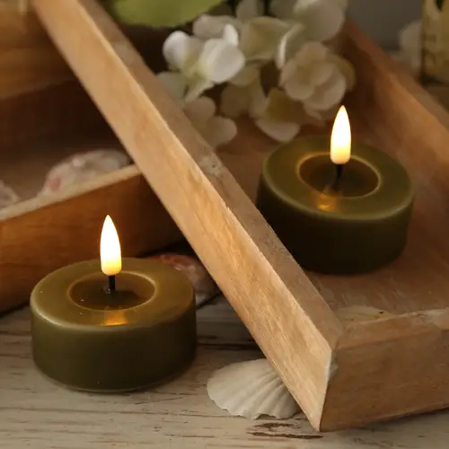 LED Maxi Teelichter Mia Deluxe Homeart flackernd Echtwachs D: 6,1cm olivgrün 2St LED Maxi Teelichter Mia Deluxe Homeart flackernd Echtwachs D: 6,1cm olivgrün 2St