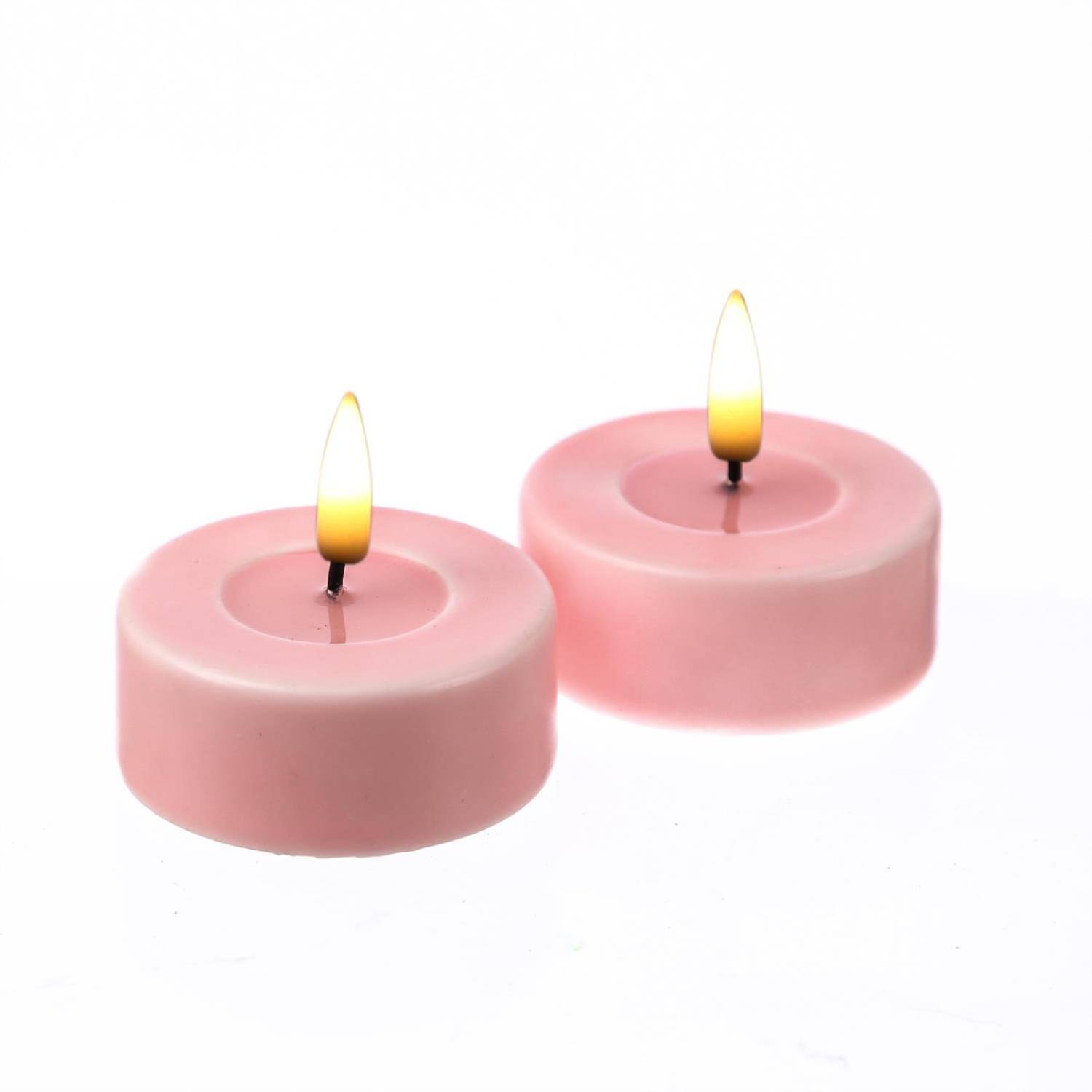 LED Maxi Teelichter Mia Deluxe Homeart flackernd Echtwachs D: 6,1cm rosa 2 Stück