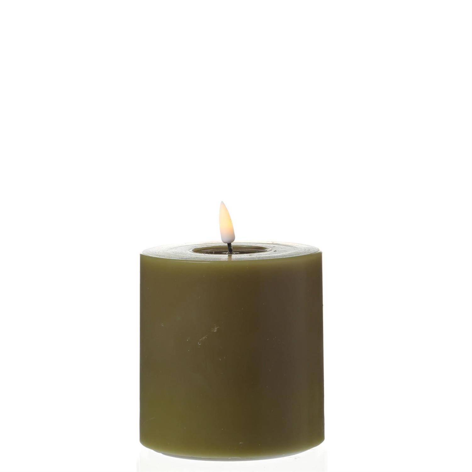 LED Kerze Deluxe Homeart Echtwachs flackernde 3D Flamme H: 10cm D: 10cm olivgrün