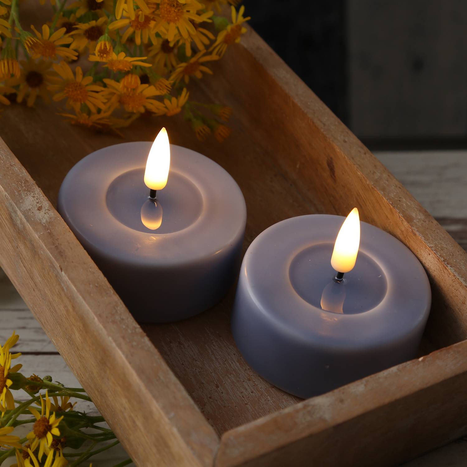 LED Maxi Teelichter Mia Deluxe Homeart flackernd Echtwachs D: 6,1cm blau 2 Stück