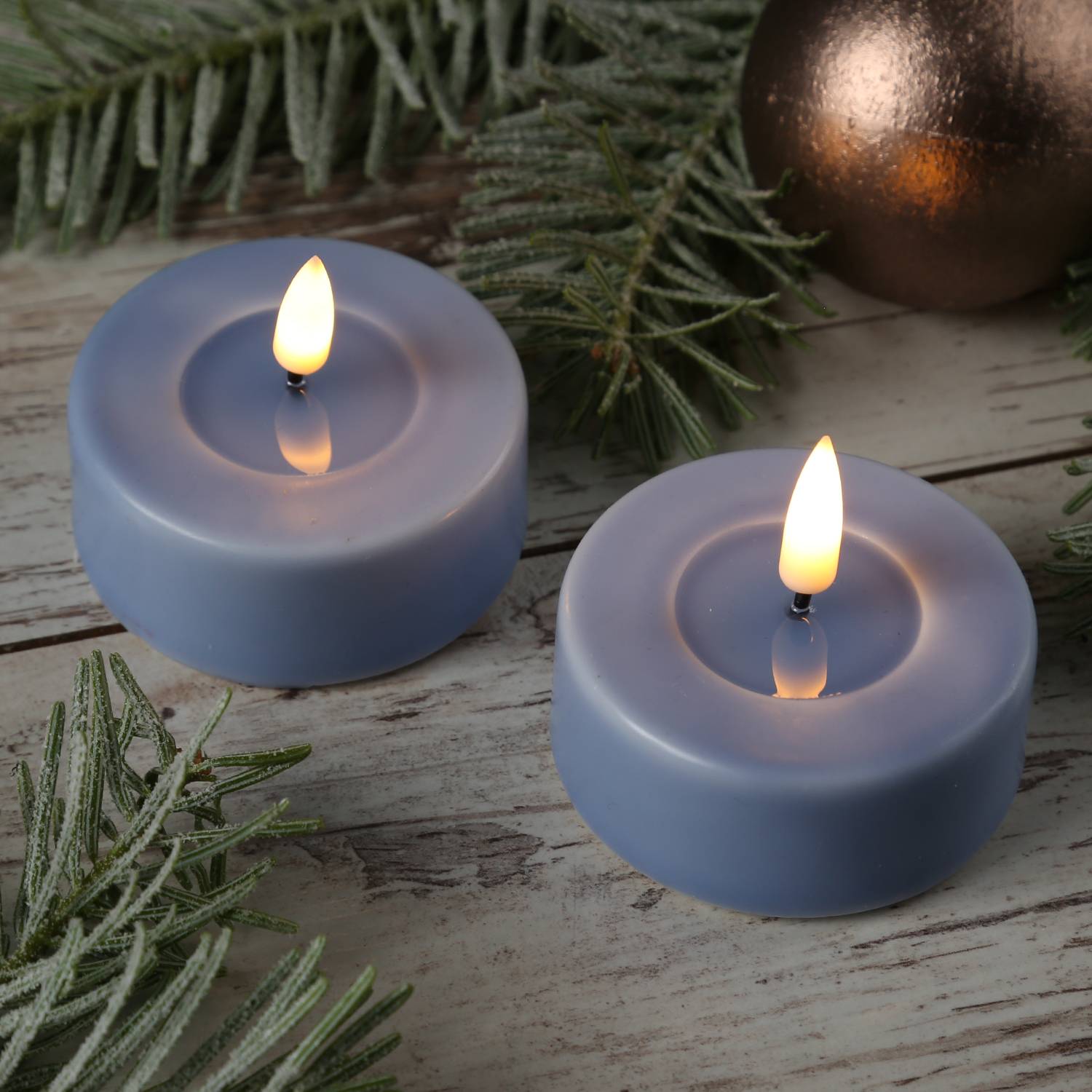 LED Maxi Teelichter Mia Deluxe Homeart flackernd Echtwachs D: 6,1cm blau 2 Stück