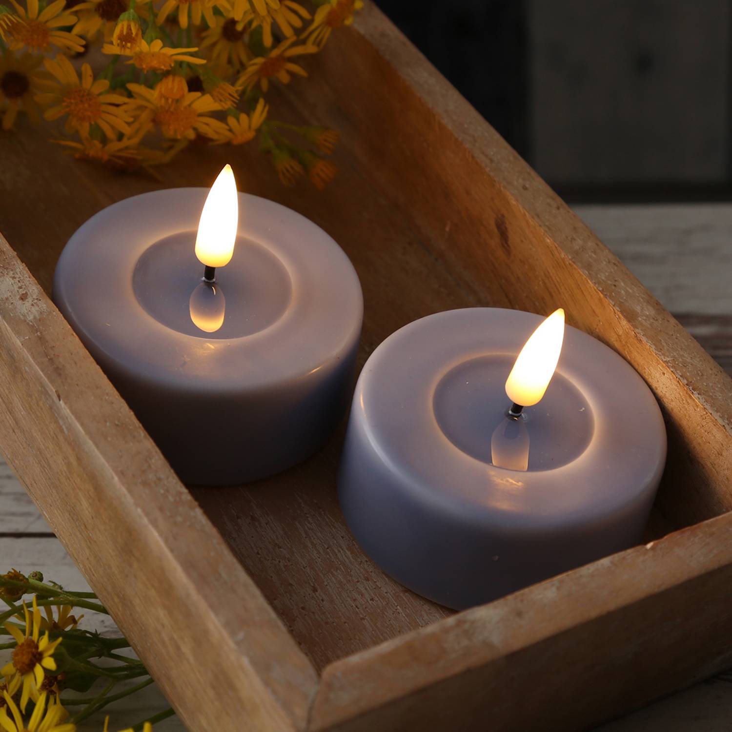 LED Maxi Teelichter Mia Deluxe Homeart flackernd Echtwachs D: 6,1cm blau 2 Stück