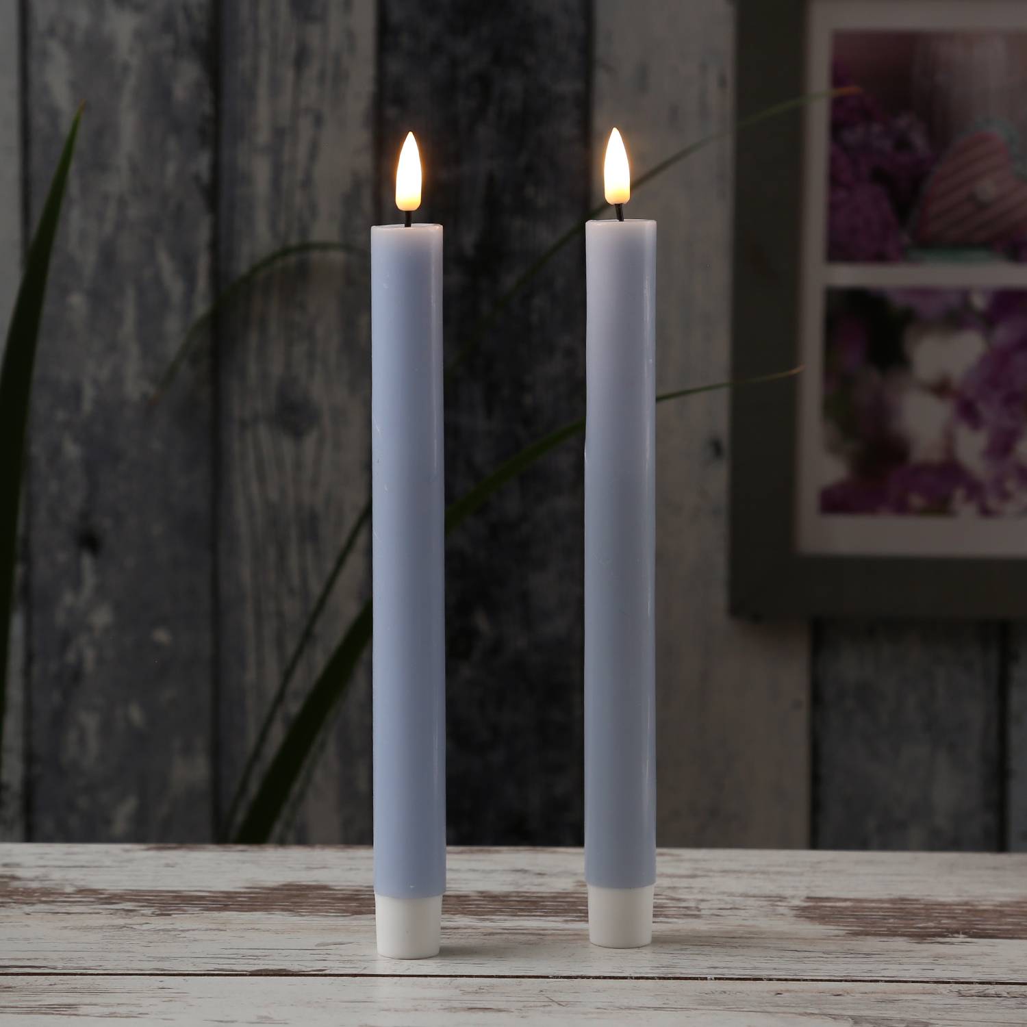 LED Stabkerzen Mia Deluxe Homeart Tafelkerzen Echtwachs 3D Flamme 24cm blau 2Stk