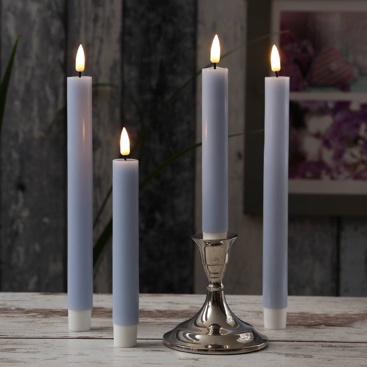 LED Stabkerzen Mia Deluxe Homeart Tafelkerzen Echtwachs 3D Flamme 24cm blau 2Stk