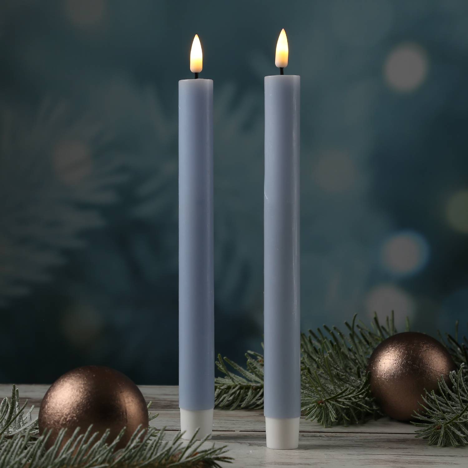 LED Stabkerzen Mia Deluxe Homeart Tafelkerzen Echtwachs 3D Flamme 24cm blau 2Stk