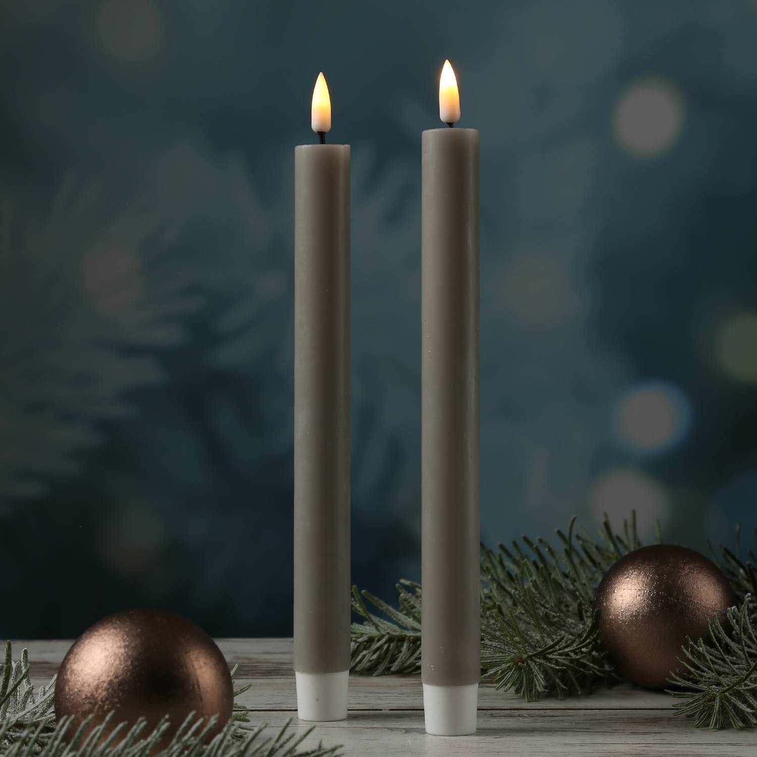 LED Stabkerzen Mia Deluxe Homeart Tafelkerzen Echtwachs 3D Flamme 24m sand 2Stk