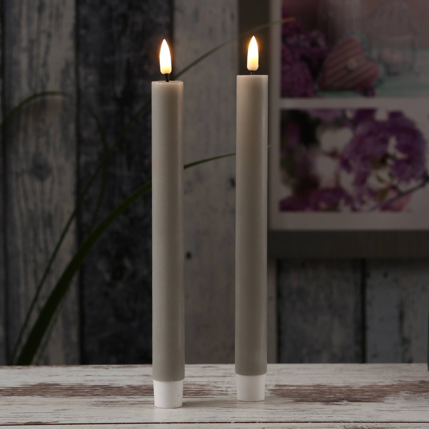 LED Stabkerzen Mia Deluxe Homeart Tafelkerzen Echtwachs 3D Flamme 24m sand 2Stk