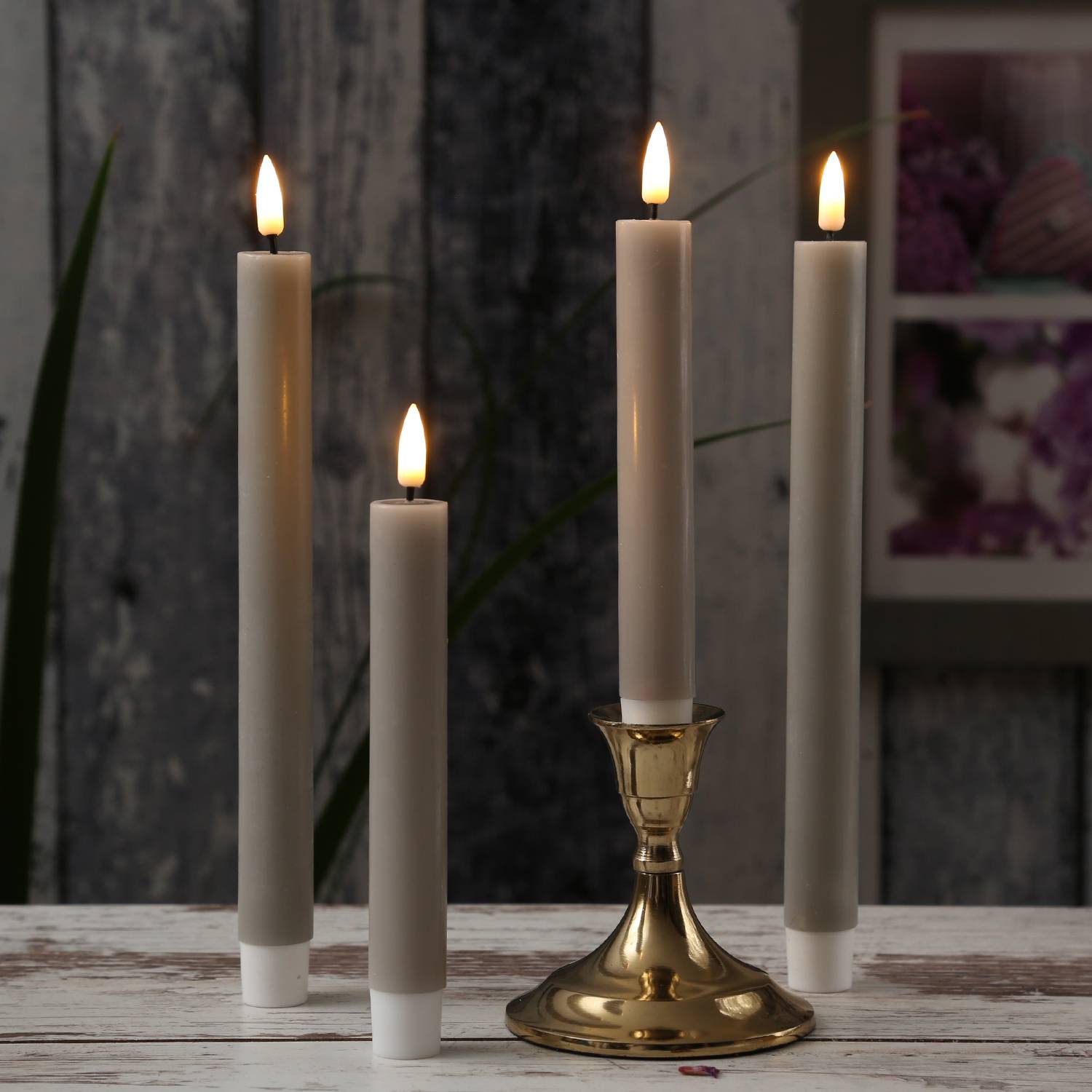 LED Stabkerzen Mia Deluxe Homeart Tafelkerzen Echtwachs 3D Flamme 24m sand 2Stk