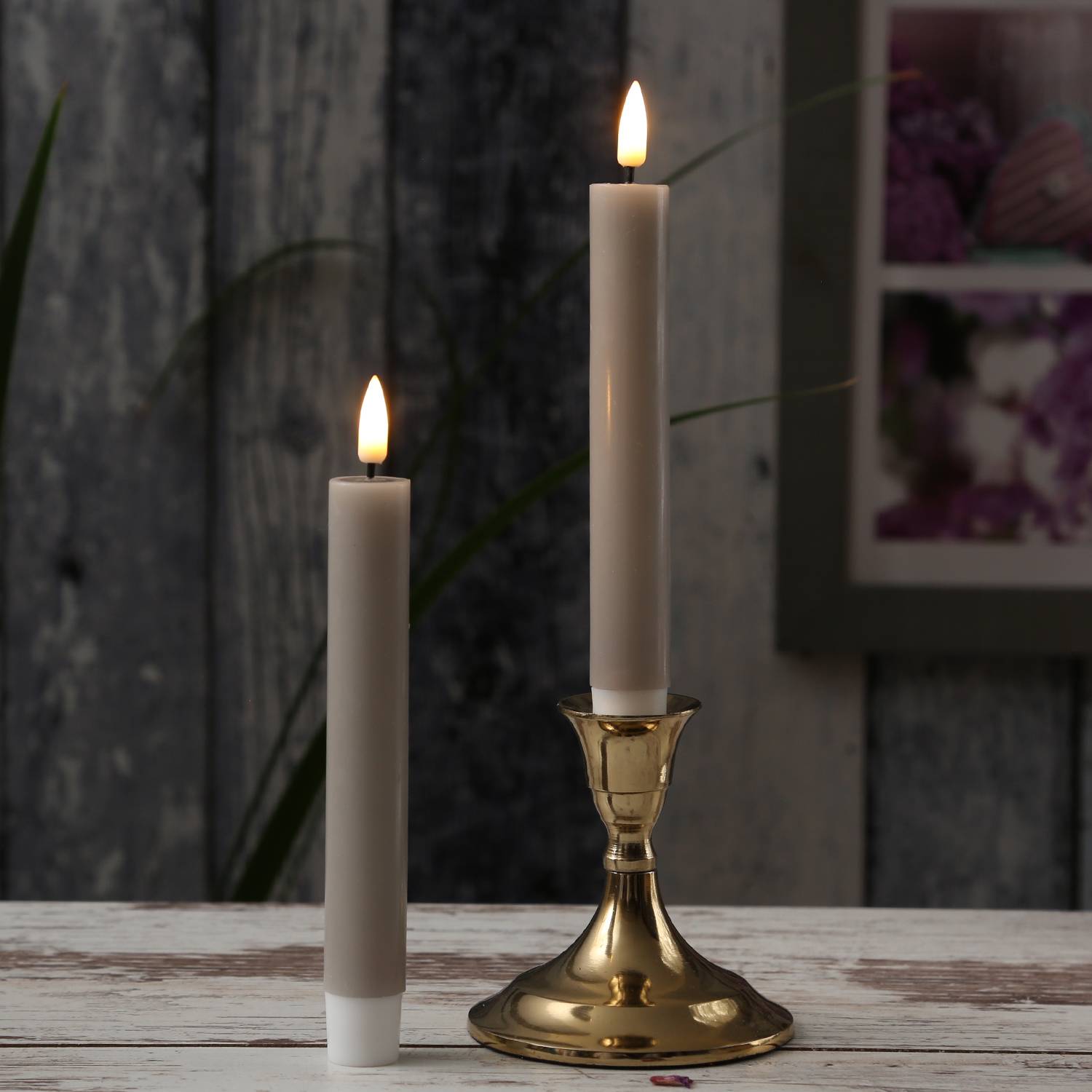 LED Stabkerzen Mia Deluxe Homeart Tafelkerzen Echtwachs 3D Flamme 15cm sand 2Stk