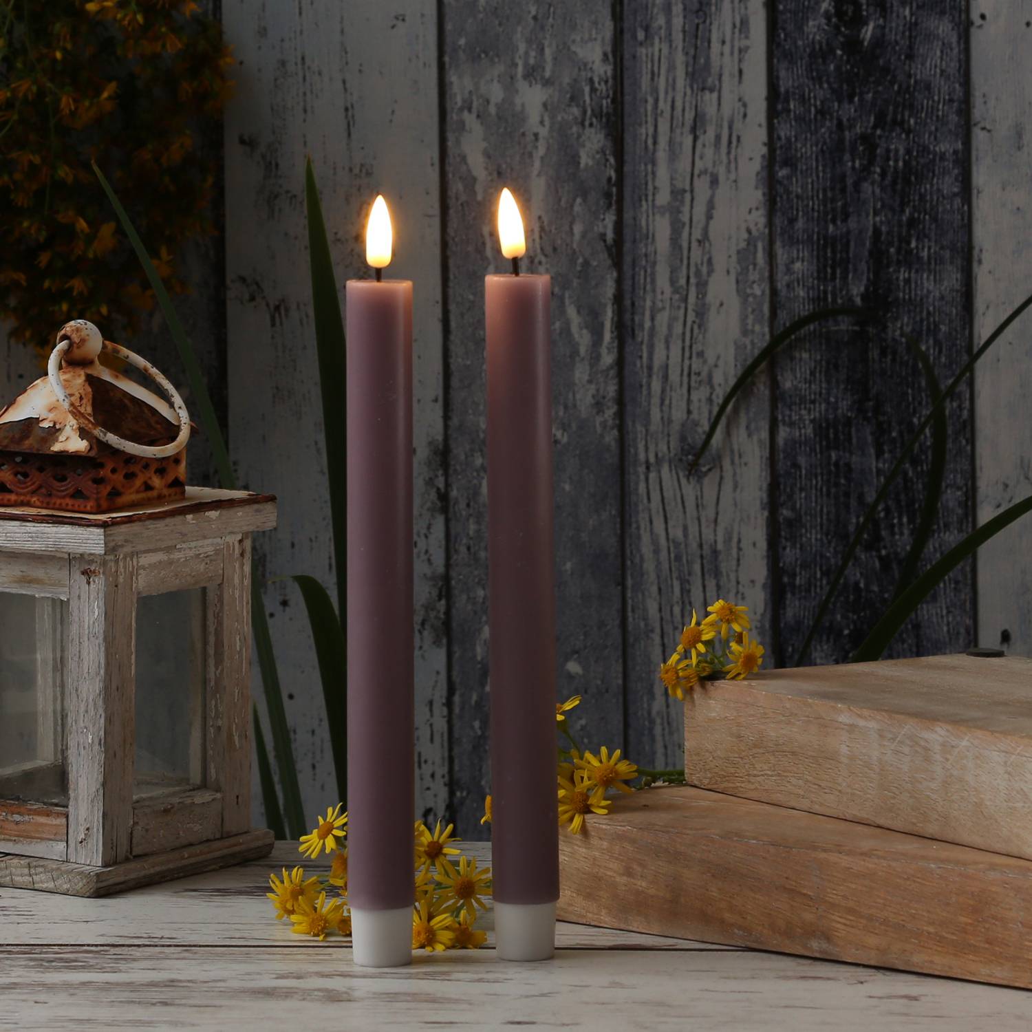 LED Stabkerzen Mia Deluxe Homeart Tafelkerzen Echtwachs 3D Flamme 24cm lila 2Stk