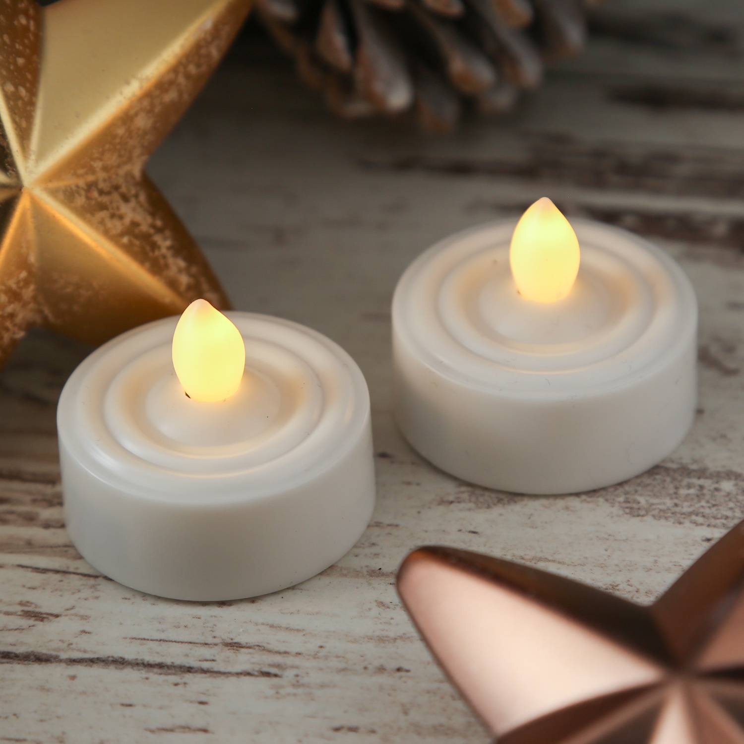 LED Teelichter flackernd flammenlos inkl. Batterien Timer D: 3,6cm weiß 12er Set