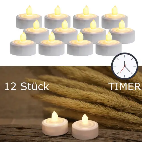 LED Teelichter flackernd flammenlos inkl. Batterien Timer D: 3,6cm weiß 12er Set LED Teelichter flackernd flammenlos inkl. Batterien Timer D: 3,6cm weiß 12er Set