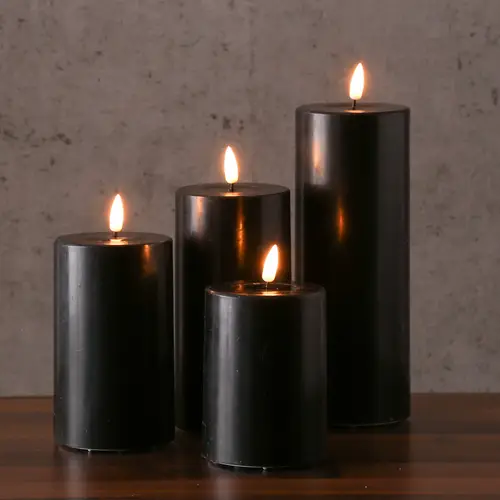 LED Kerze Deluxe Echtwachs realistische 3D Flamme H:15cm Batteriebetrieb schwarz LED Kerze Deluxe Echtwachs realistische 3D Flamme H:15cm Batteriebetrieb schwarz