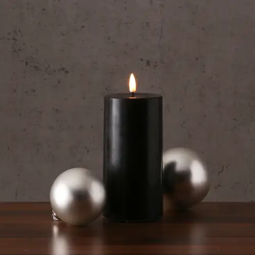 LED Kerze Deluxe Echtwachs realistische 3D Flamme H:15cm Batteriebetrieb schwarz LED Kerze Deluxe Echtwachs realistische 3D Flamme H:15cm Batteriebetrieb schwarz