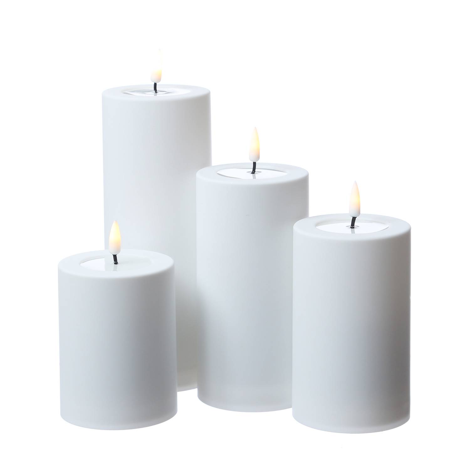 LED Kerze MIA Deluxe Homeart outdoor 3D Flamme flackernd H: 20cm D: 7,5cm weiß