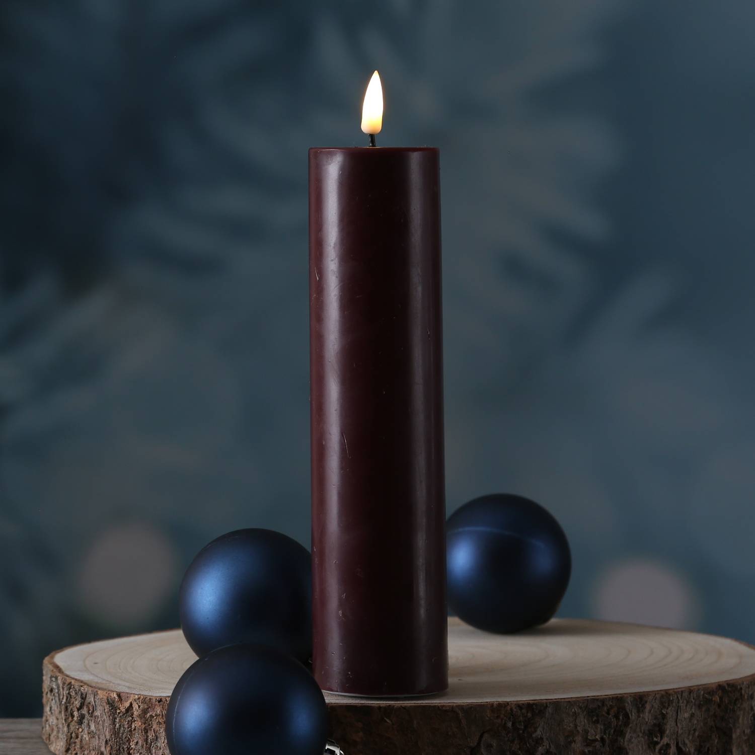 LED Kerze Mia Deluxe Homeart Echtwachs flackernd H: 20cm D: 5cm weinrot