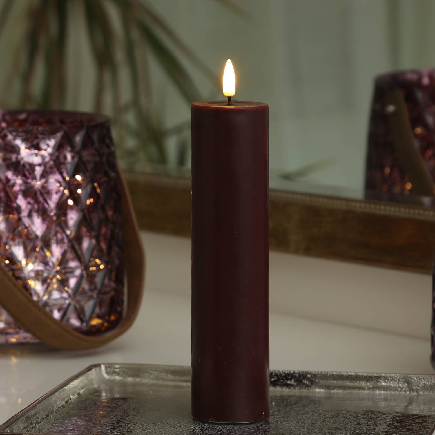 LED Kerze Mia Deluxe Homeart Echtwachs flackernd H: 20cm D: 5cm weinrot
