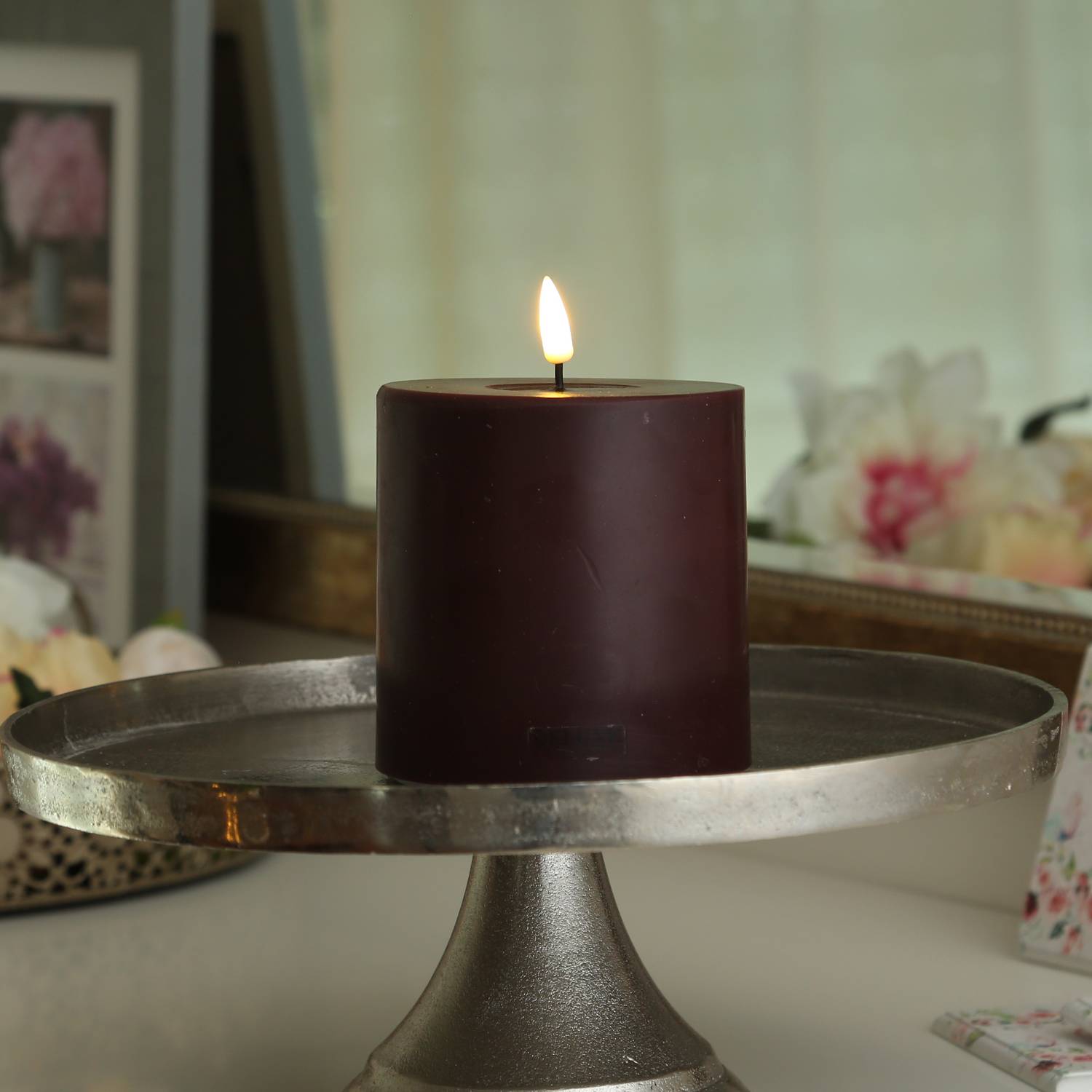 LED Kerze Mia Deluxe Homeart Echtwachs flackernde Flamme H: 10cm D: 10cm weinrot