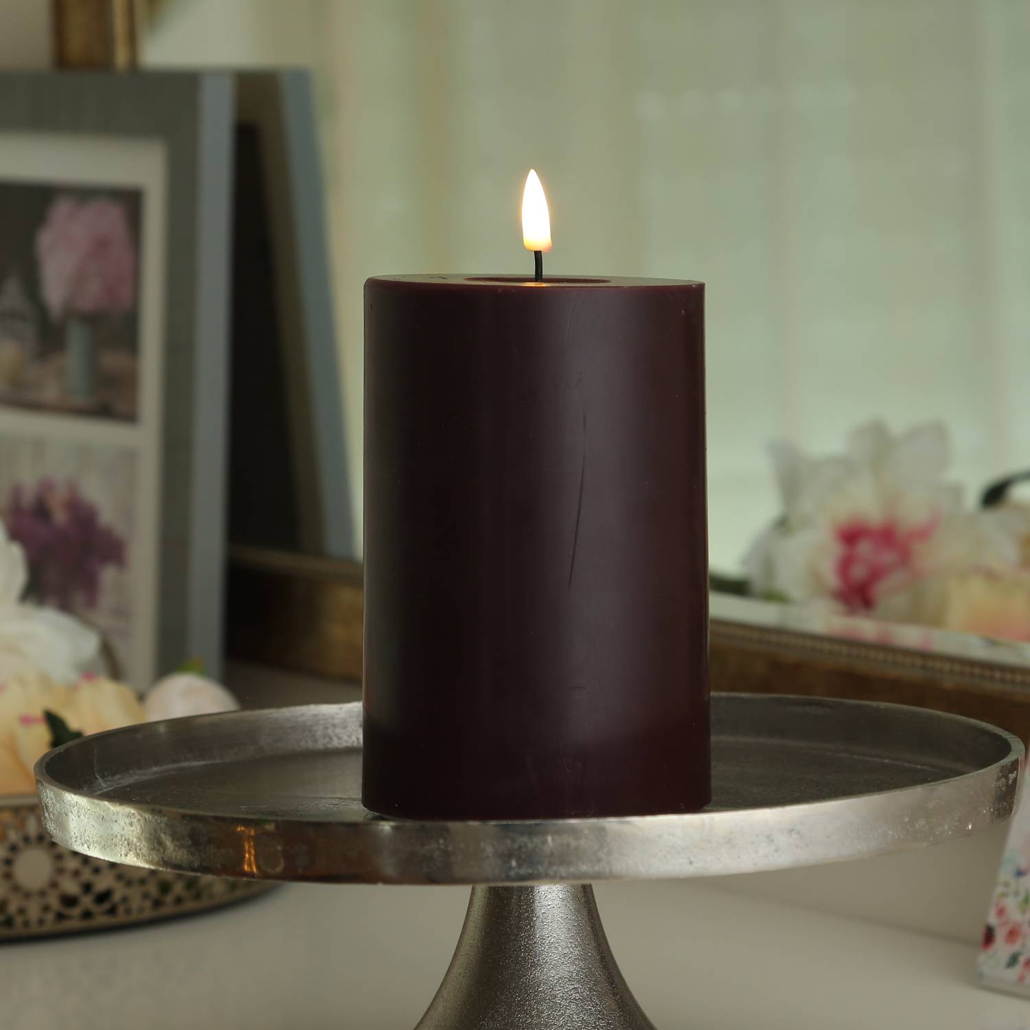 LED Kerze Mia Deluxe Homeart Echtwachs flackernde Flamme H: 15cm D: 10cm weinrot