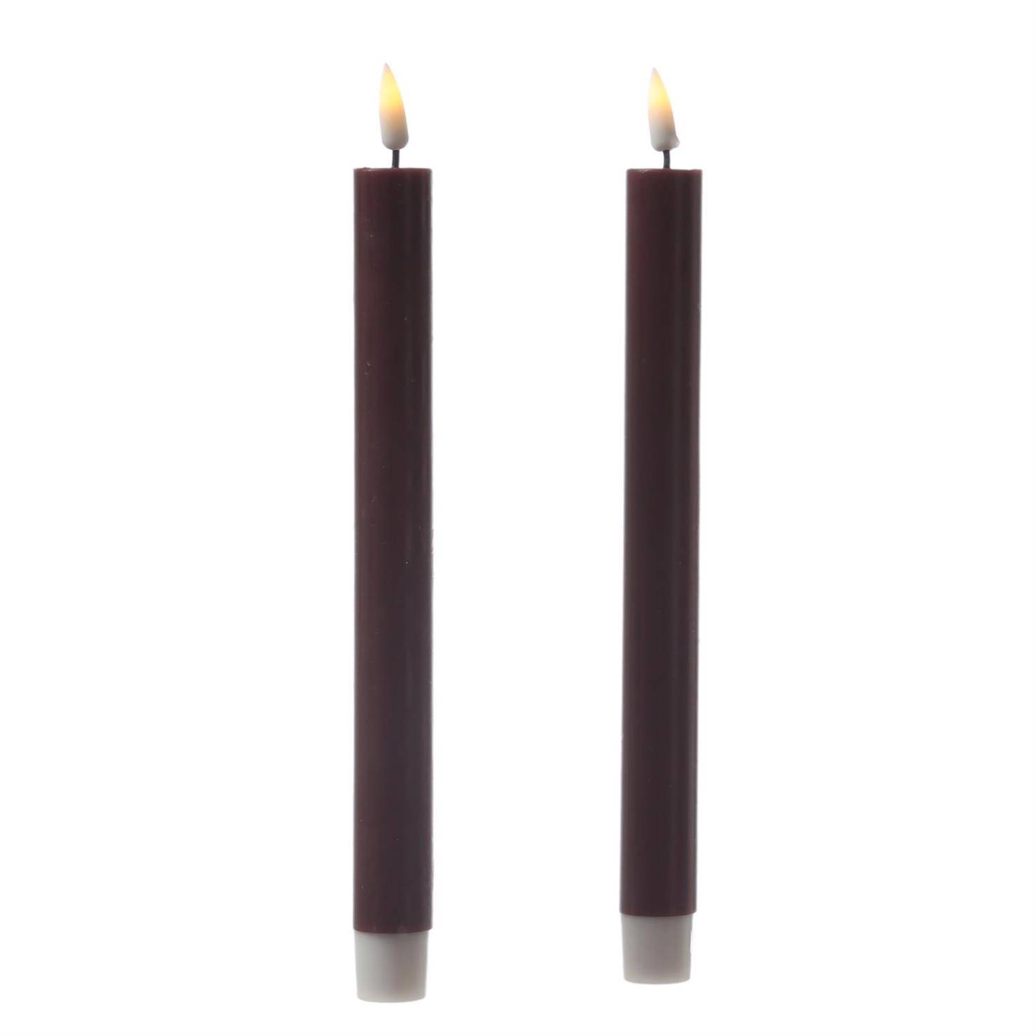 LED Stabkerzen Deluxe Homeart Tafelkerzen Echtwachs flackernd 24cm weinrot 2Stk