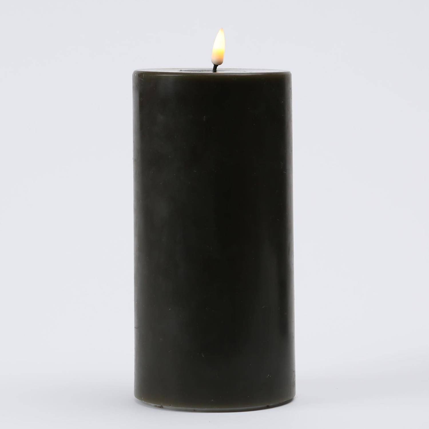 LED Kerze Mia Deluxe Homeart Echtwachs flackernd H: 20cm D: 10cm dunkelgrün