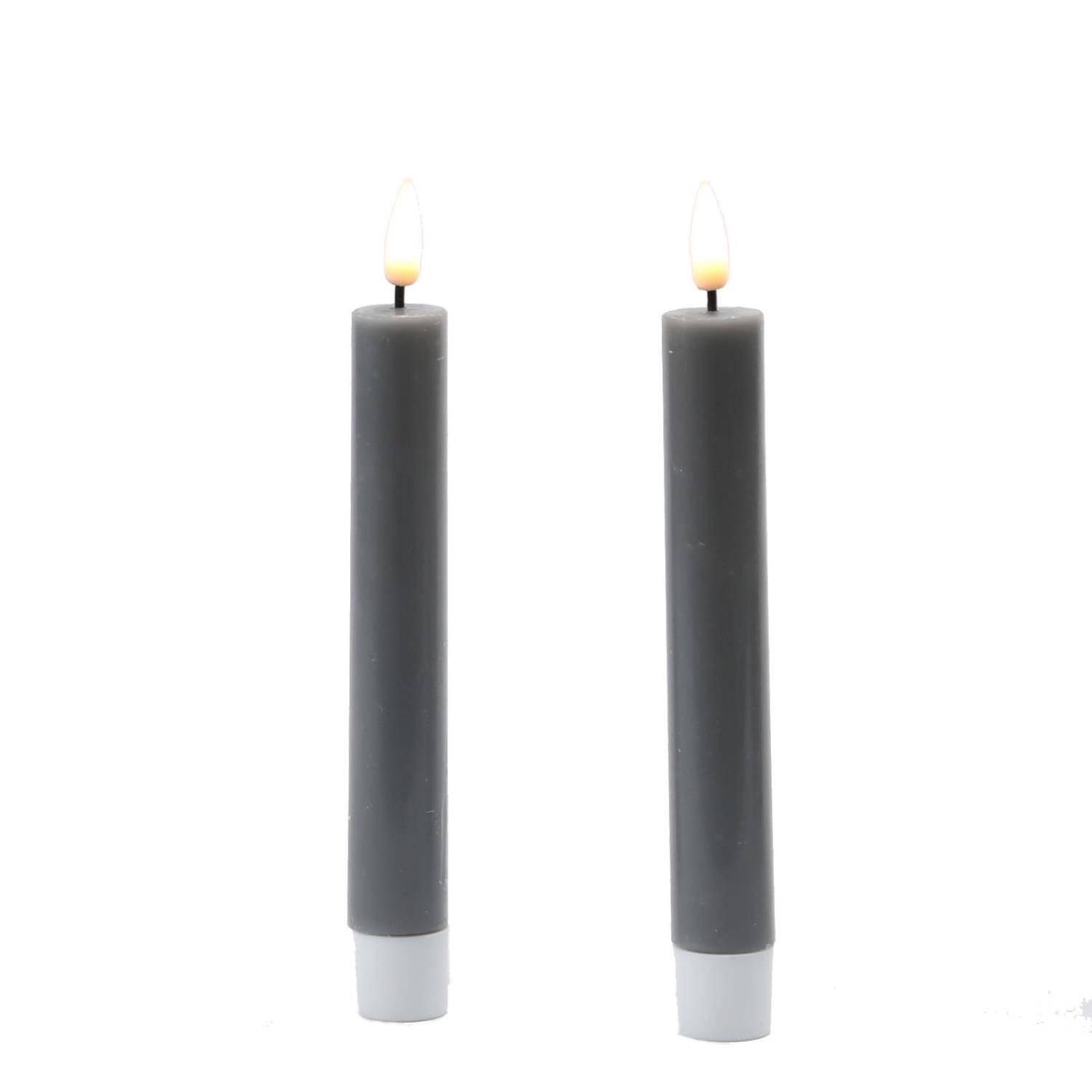 LED Stabkerzen Mia Deluxe Homeart Tafelkerzen Echtwachs 3D Flamme 15cm grau 2Stk
