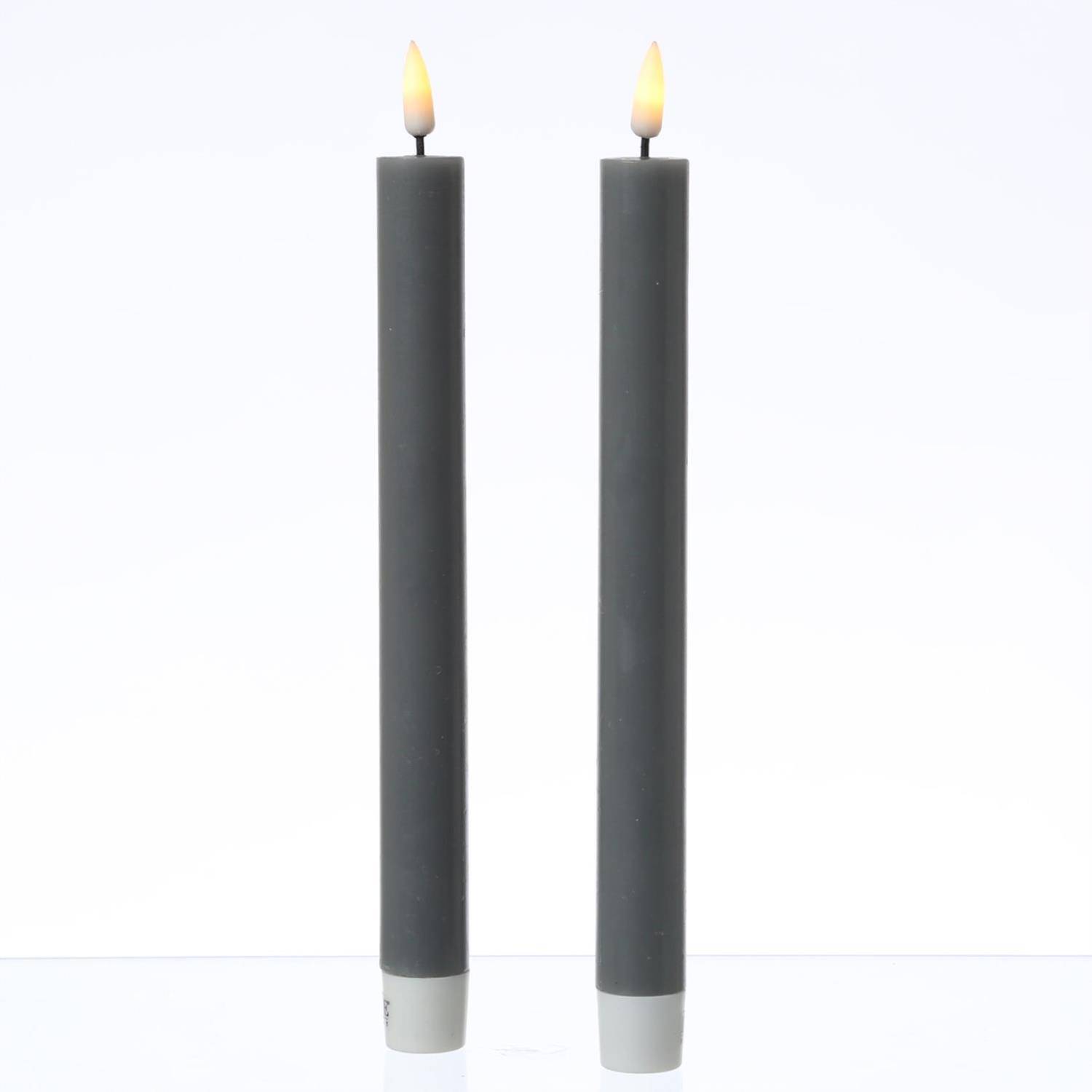 LED Stabkerzen Mia Deluxe Homeart Tafelkerzen Echtwachs 3D Flamme 24cm grau 2Stk