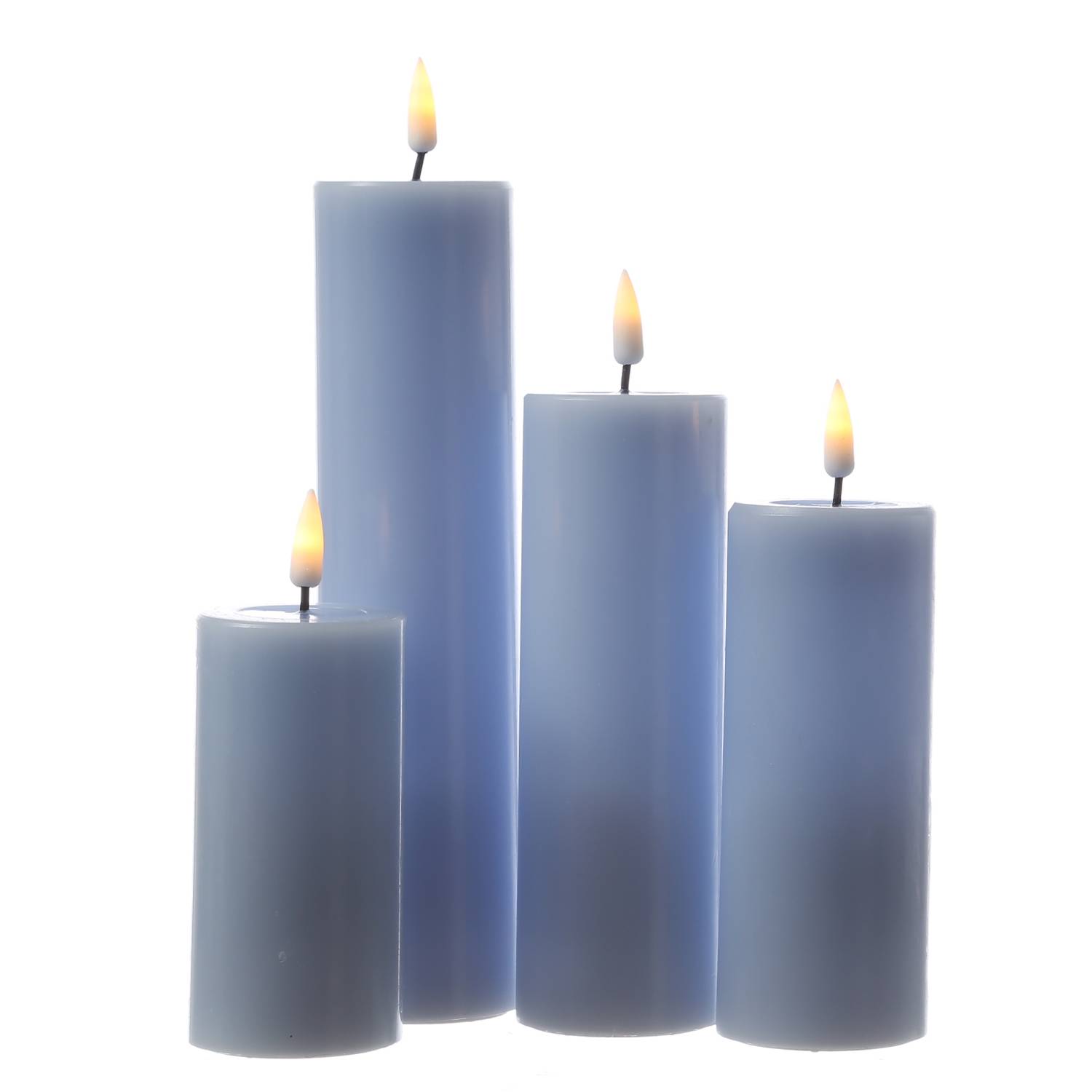 LED Kerze Mia Deluxe Echtwachs 3D Flamme Wachsspiegel flackernd H: 10cm hellblau