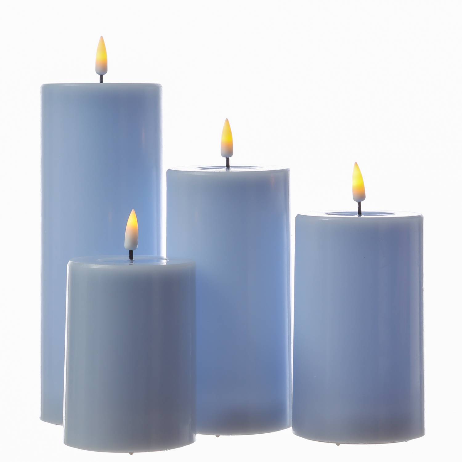 LED Kerze Mia Deluxe Echtwachs 3D Flamme Wachsspiegel flackernd H: 20cm hellblau