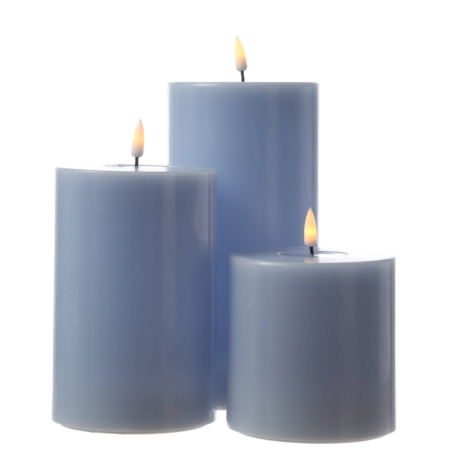 LED Kerze Mia Deluxe Echtwachs 3D Flamme Wachsspiegel flackernd H: 20cm hellblau