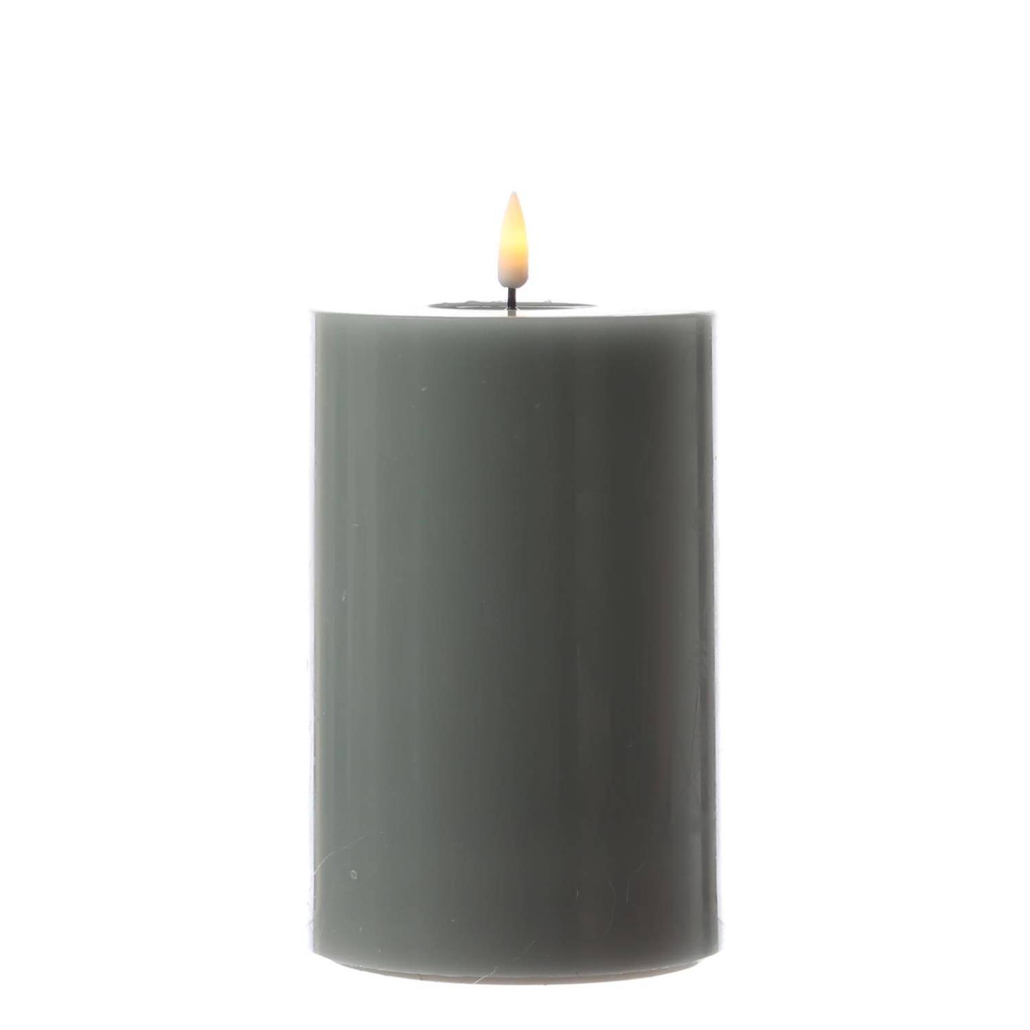 LED Kerze Mia Deluxe Echtwachs 3D Flamme Wachsspiegel flackernd 15cm salbeigrün