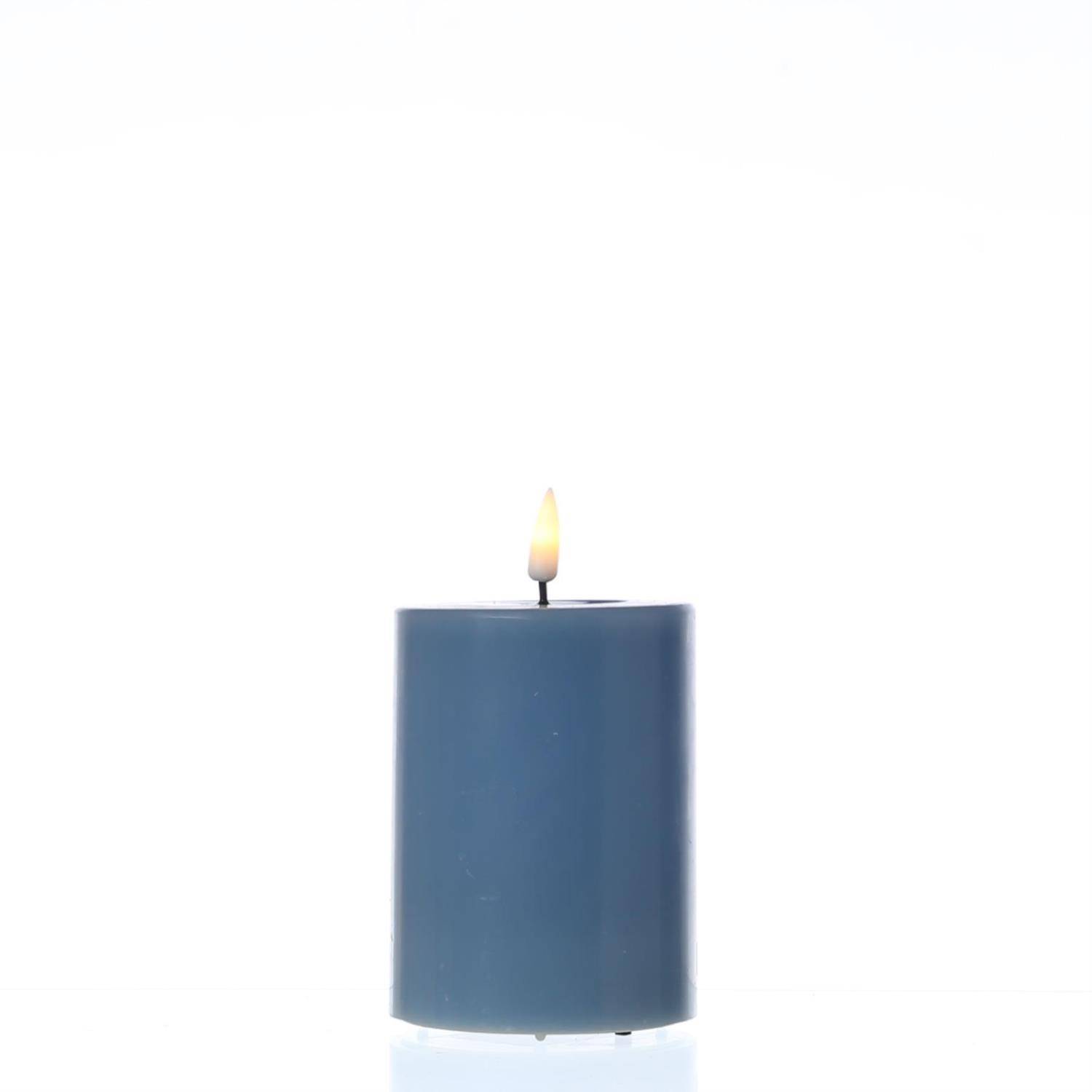 LED Kerze Mia Deluxe Echtwachs 3D Flamme Wachsspiegel flackernd H: 10cm eisblau