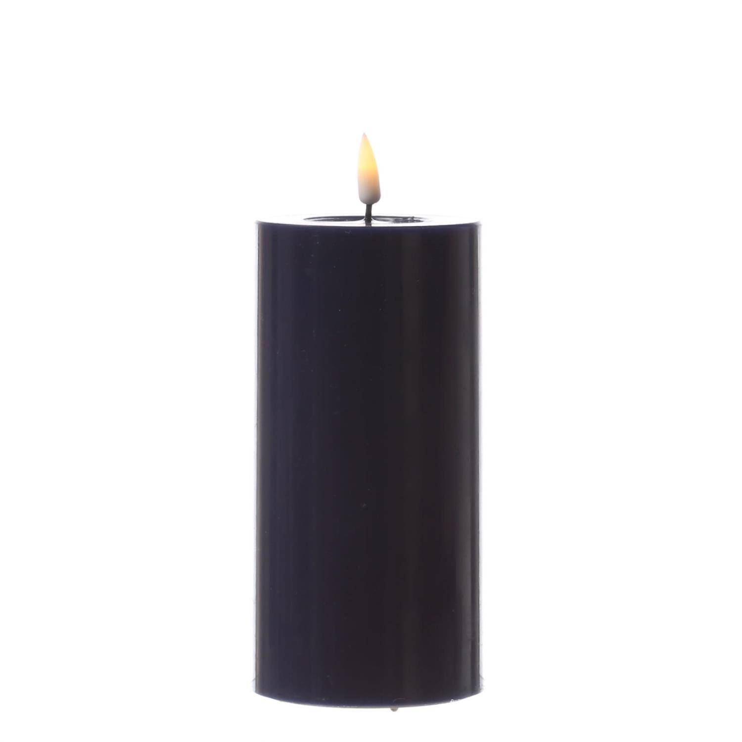 LED Kerze Mia Deluxe Echtwachs 3D Flamme Wachsspiegel flackernd H: 15cm blau