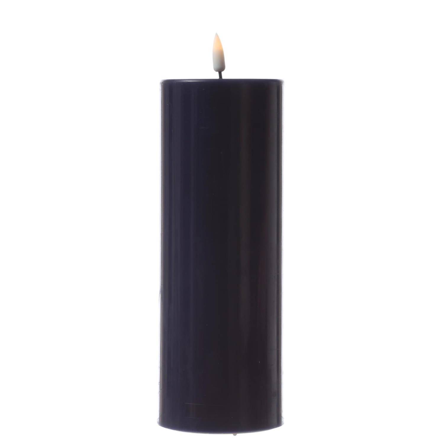 LED Kerze Mia Deluxe Echtwachs 3D Flamme Wachsspiegel flackernd H: 20cm blau