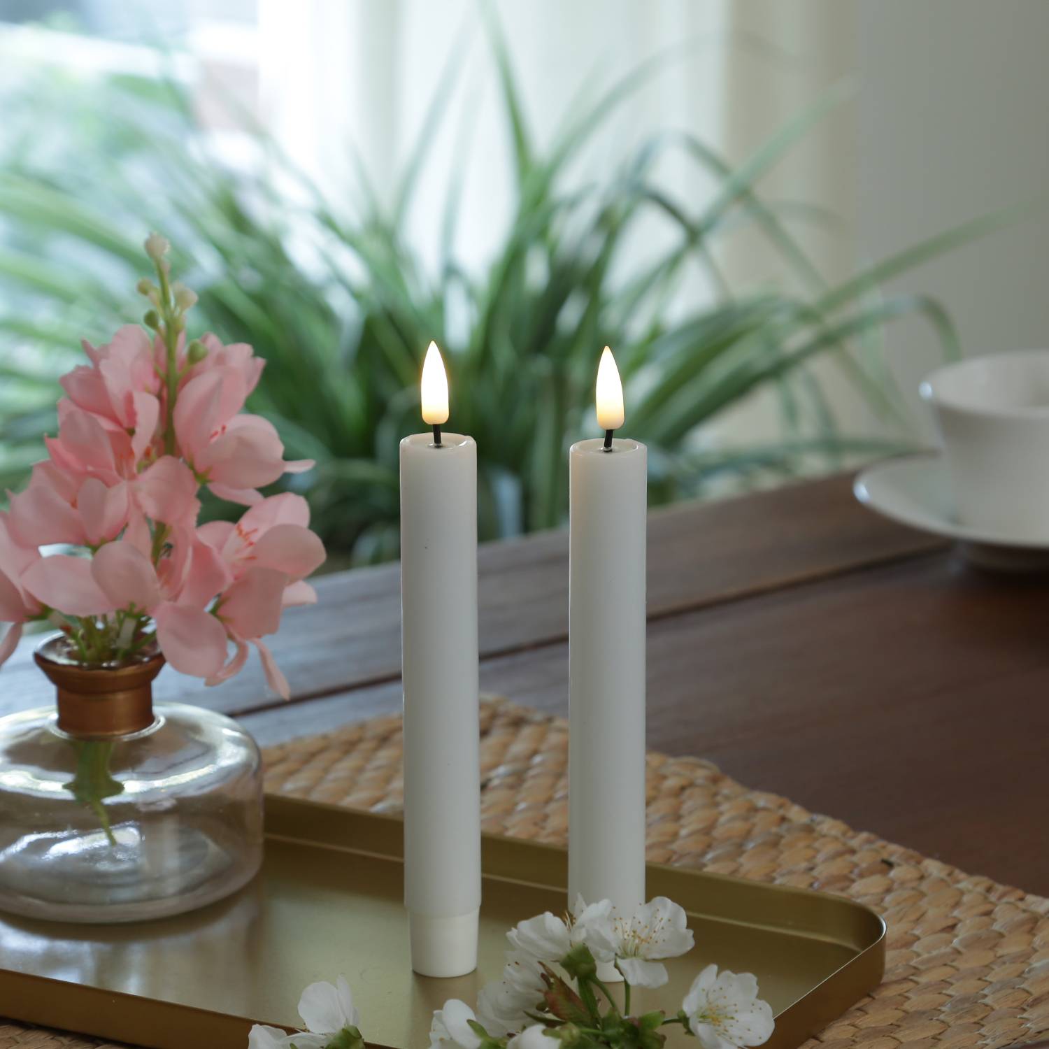 LED Stabkerzen Mia Deluxe Homeart Tafelkerzen Echtwachs 3D Flamme 15cm weiß 2Stk