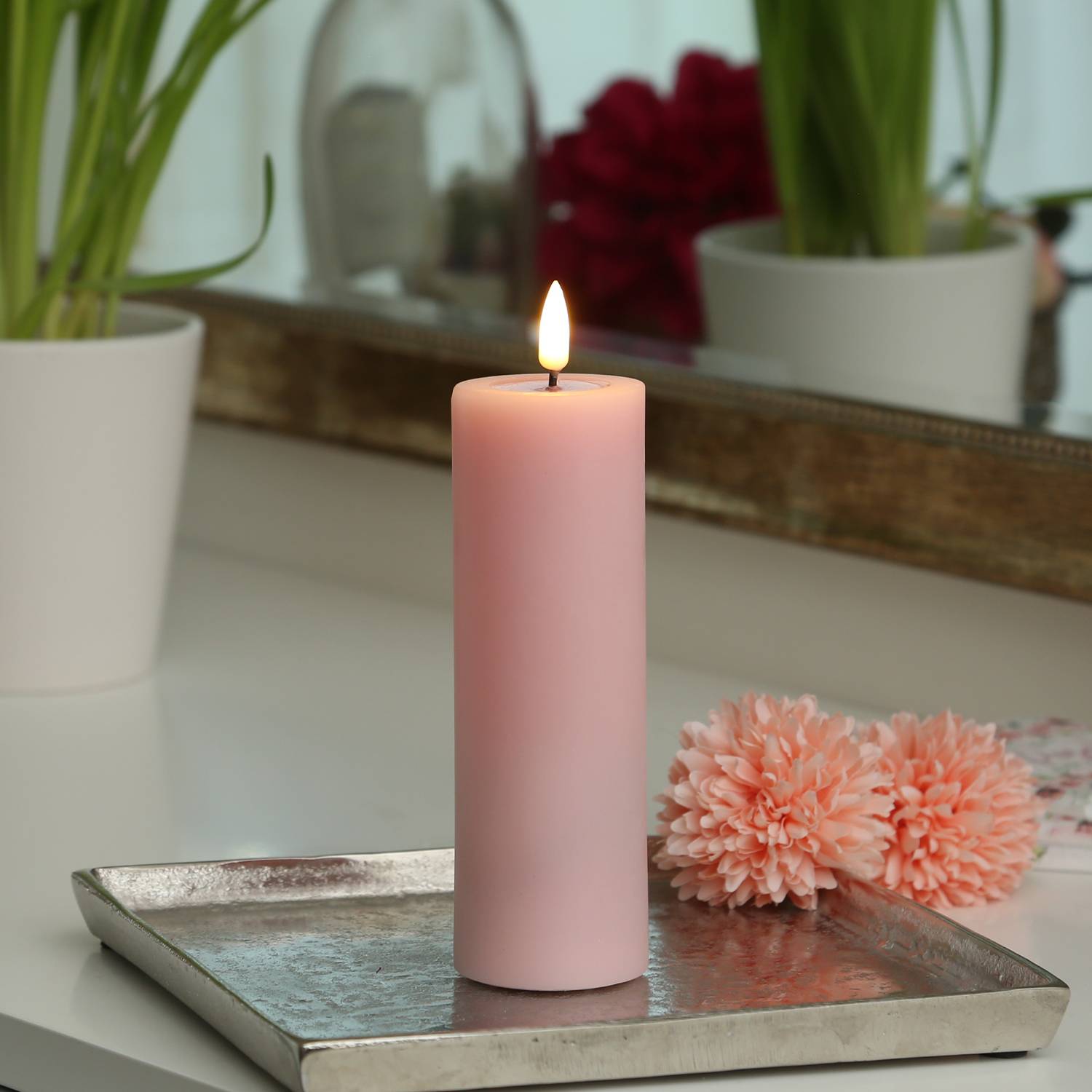 LED Kerze Mia Deluxe Homeart Echtwachs flackernde Flamme H: 15cm D: 5cm rosa