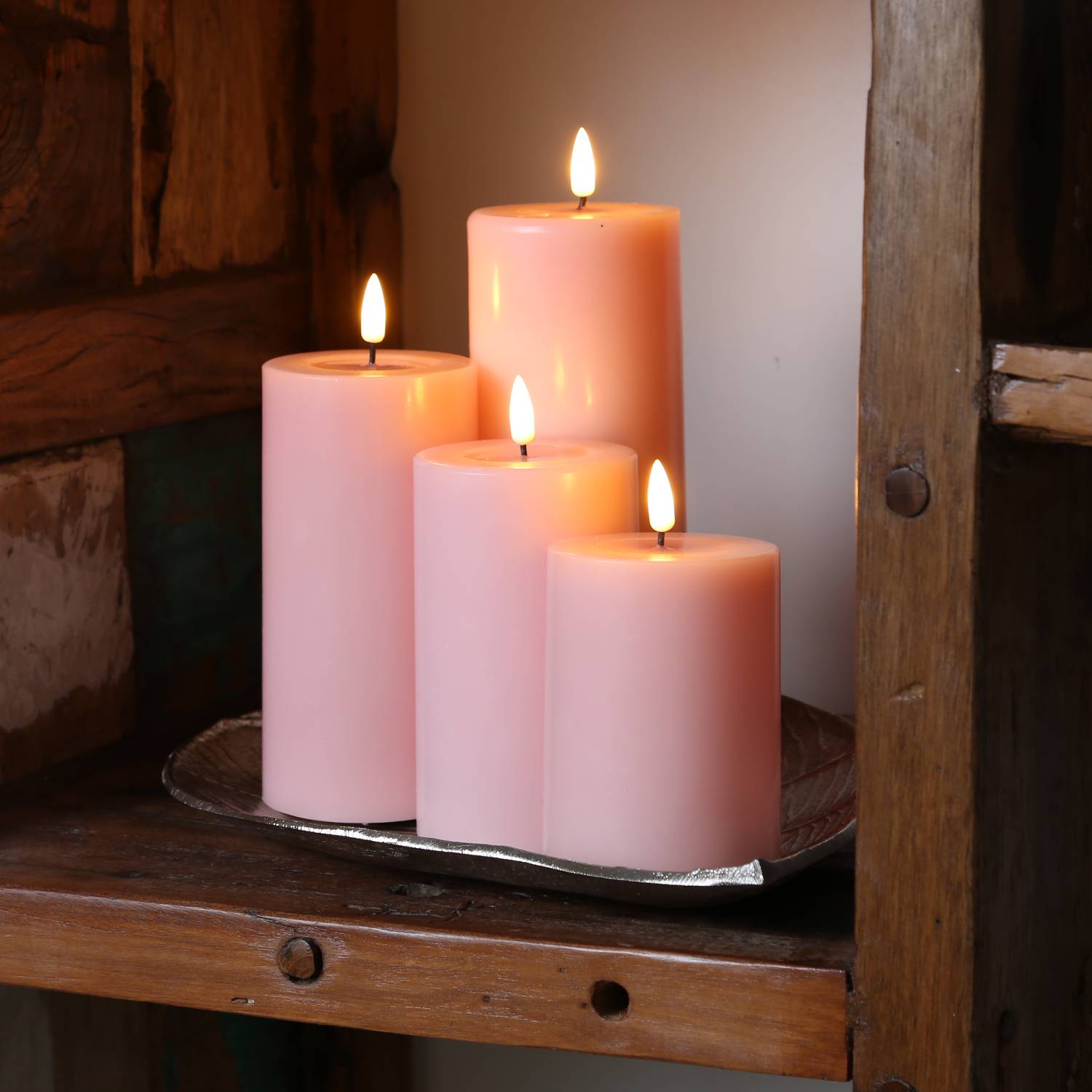 LED Kerze Mia Deluxe Homeart Echtwachs flackernde Flamme H: 12,5cm D: 7,5cm rosa