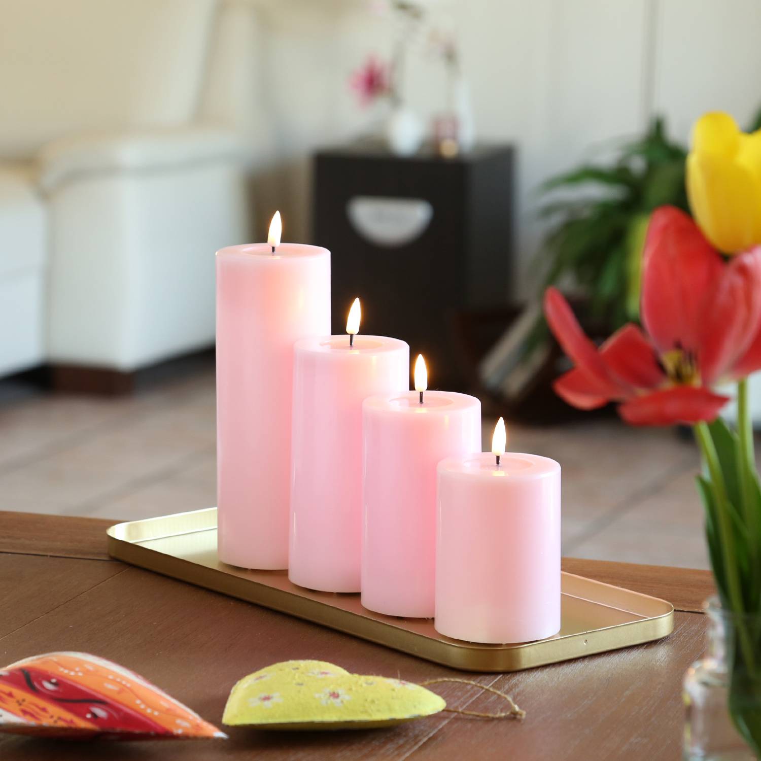 LED Kerze Mia Deluxe Homeart Echtwachs flackernde Flamme H: 12,5cm D: 7,5cm rosa