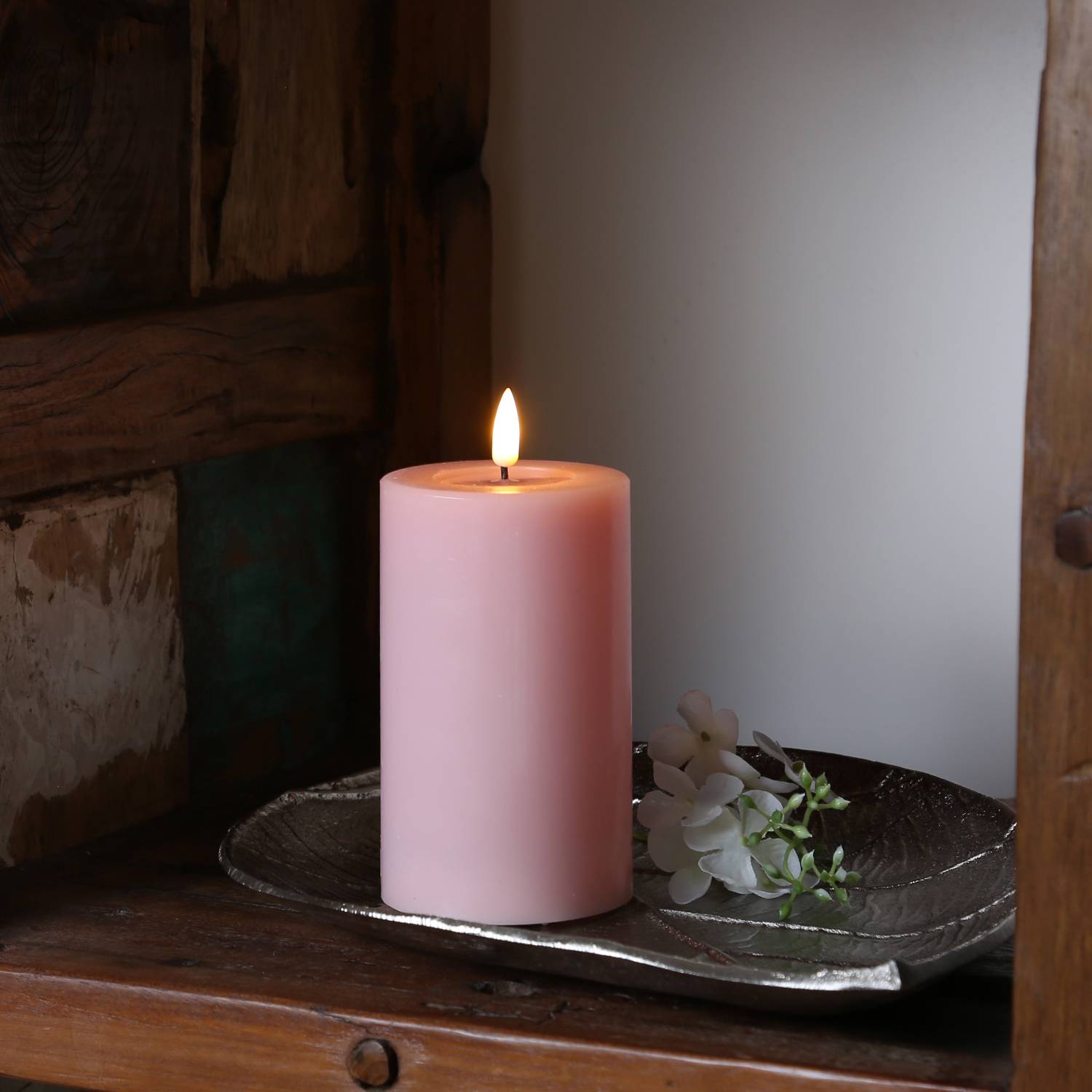 LED Kerze Mia Deluxe Homeart Echtwachs flackernde Flamme H: 12,5cm D: 7,5cm rosa