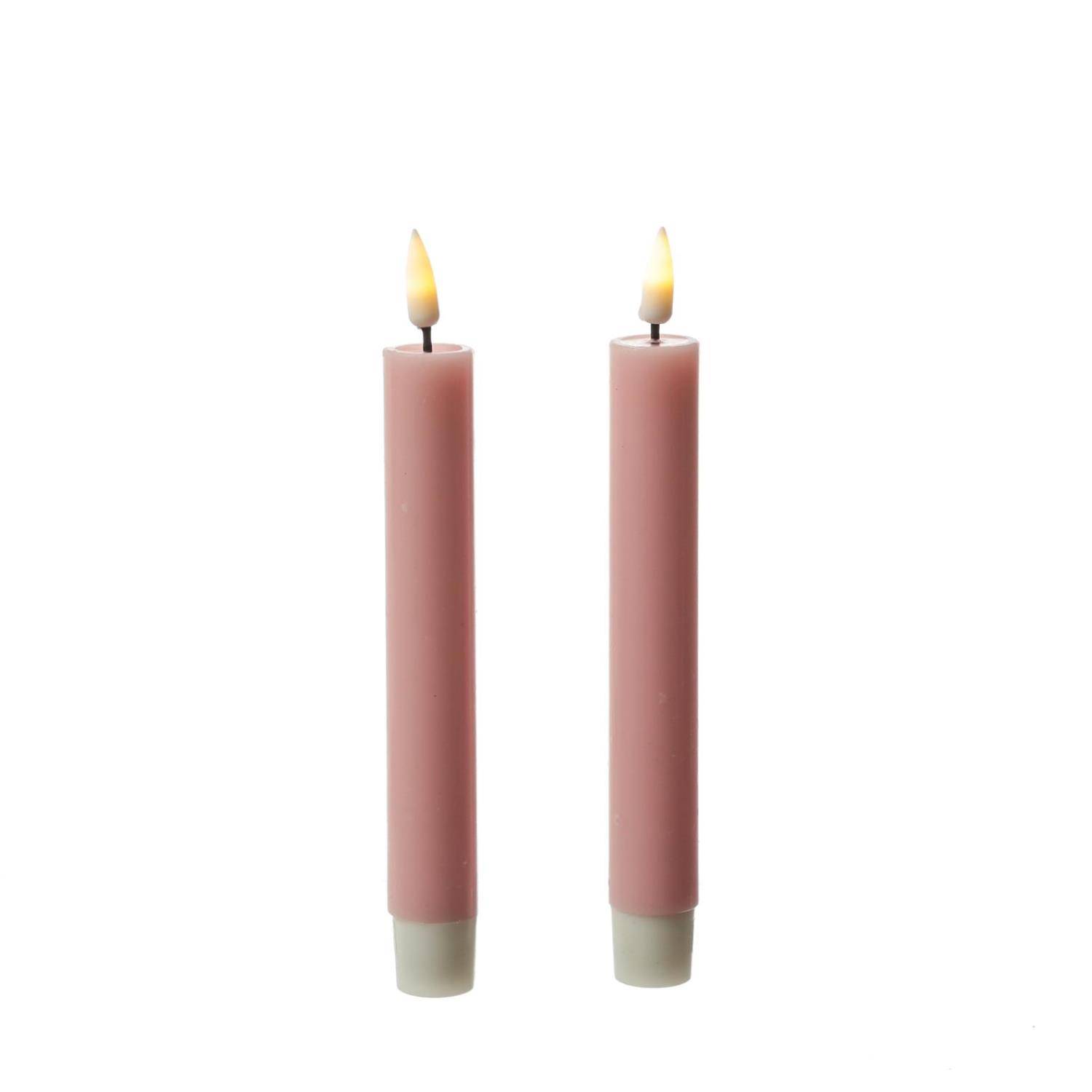 LED Stabkerzen Mia Deluxe Homeart Tafelkerzen Echtwachs 3D Flamme 15cm rosa 2Stk