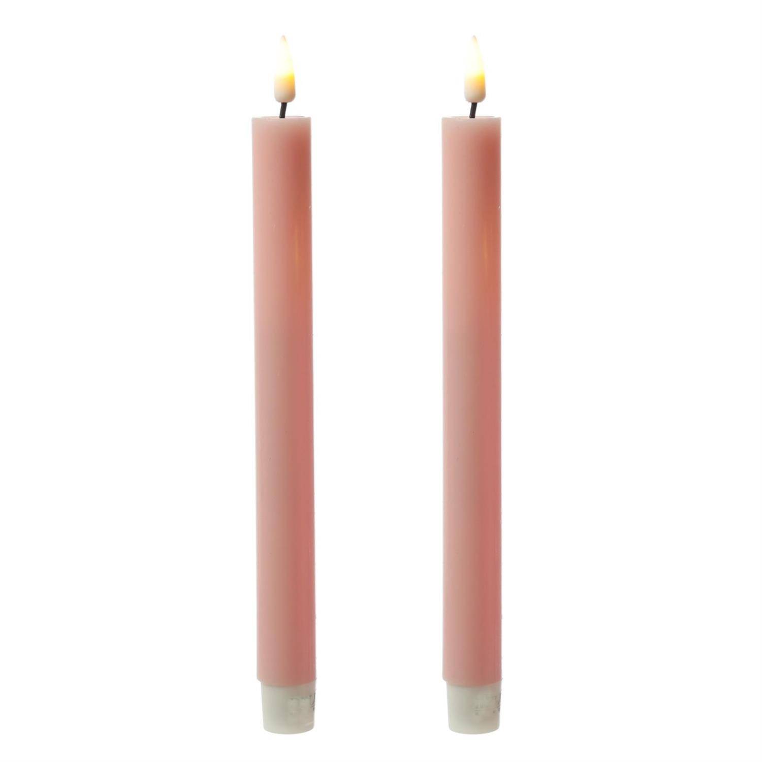 LED Stabkerzen Mia Deluxe Homeart Tafelkerzen Echtwachs 3D Flamme 24cm rosa 2Stk