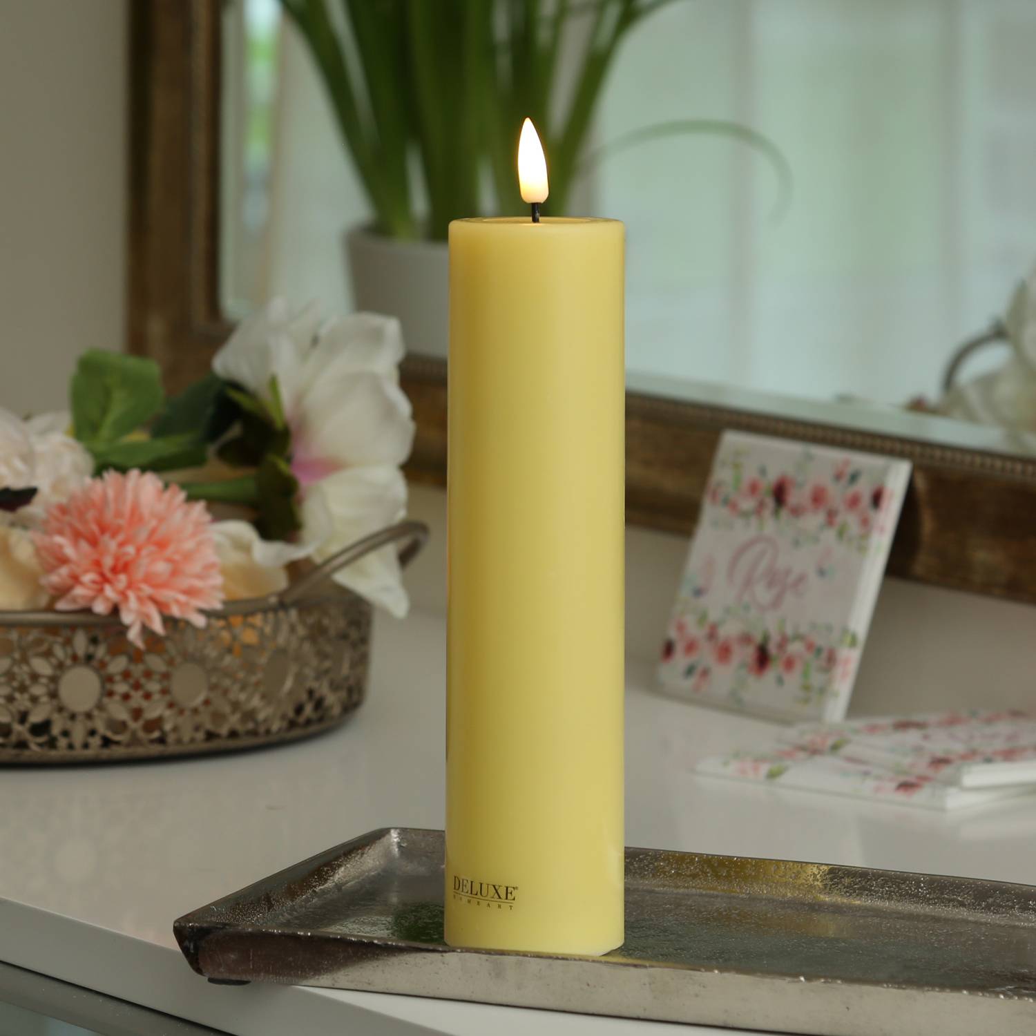 LED Kerze Mia Deluxe Homeart Echtwachs flackernde Flamme H: 20cm D: 5cm gelb