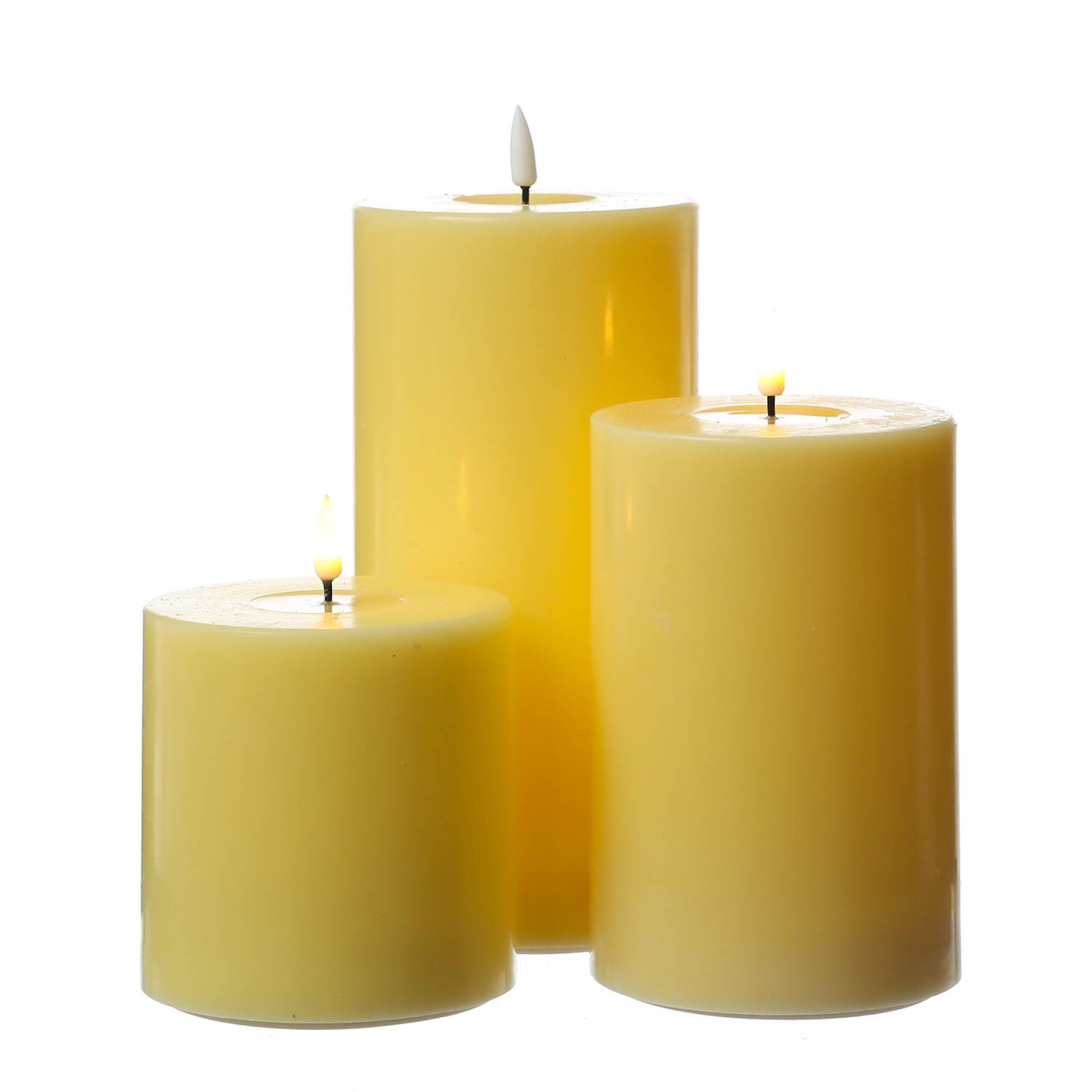 LED Kerze Mia Deluxe Homeart Echtwachs flackernde Flamme H: 15cm D: 10cm gelb