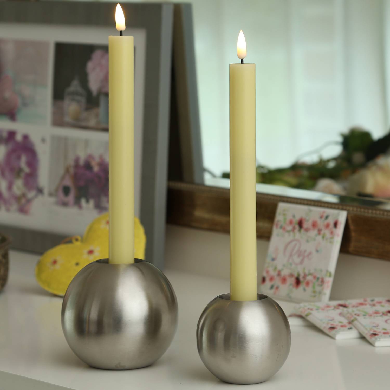 LED Stabkerzen Mia Deluxe Homeart Tafelkerzen Echtwachs 3D Flamme 24cm gelb 2Stk