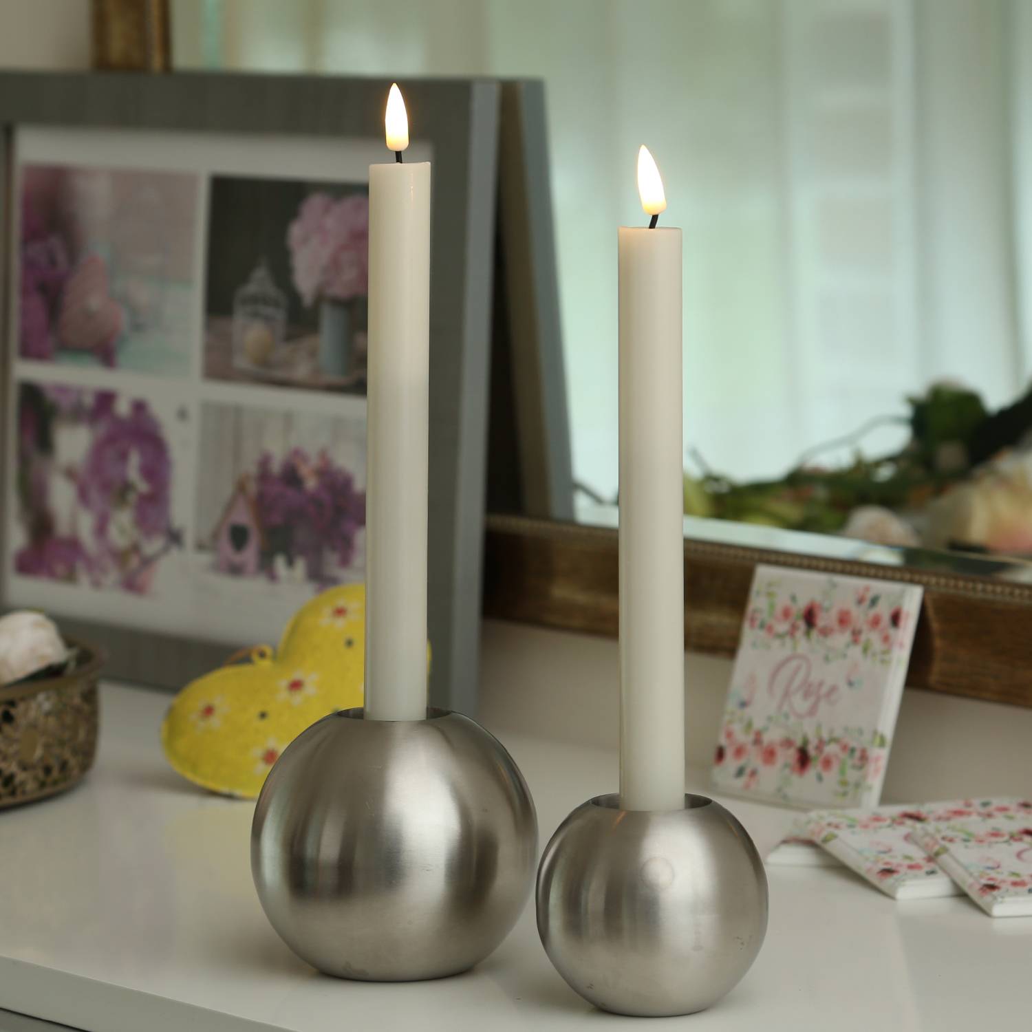 LED Stabkerzen Deluxe Tafelkerzen Echtwachs 3D Flamme flackernd 24cm creme 2Stk