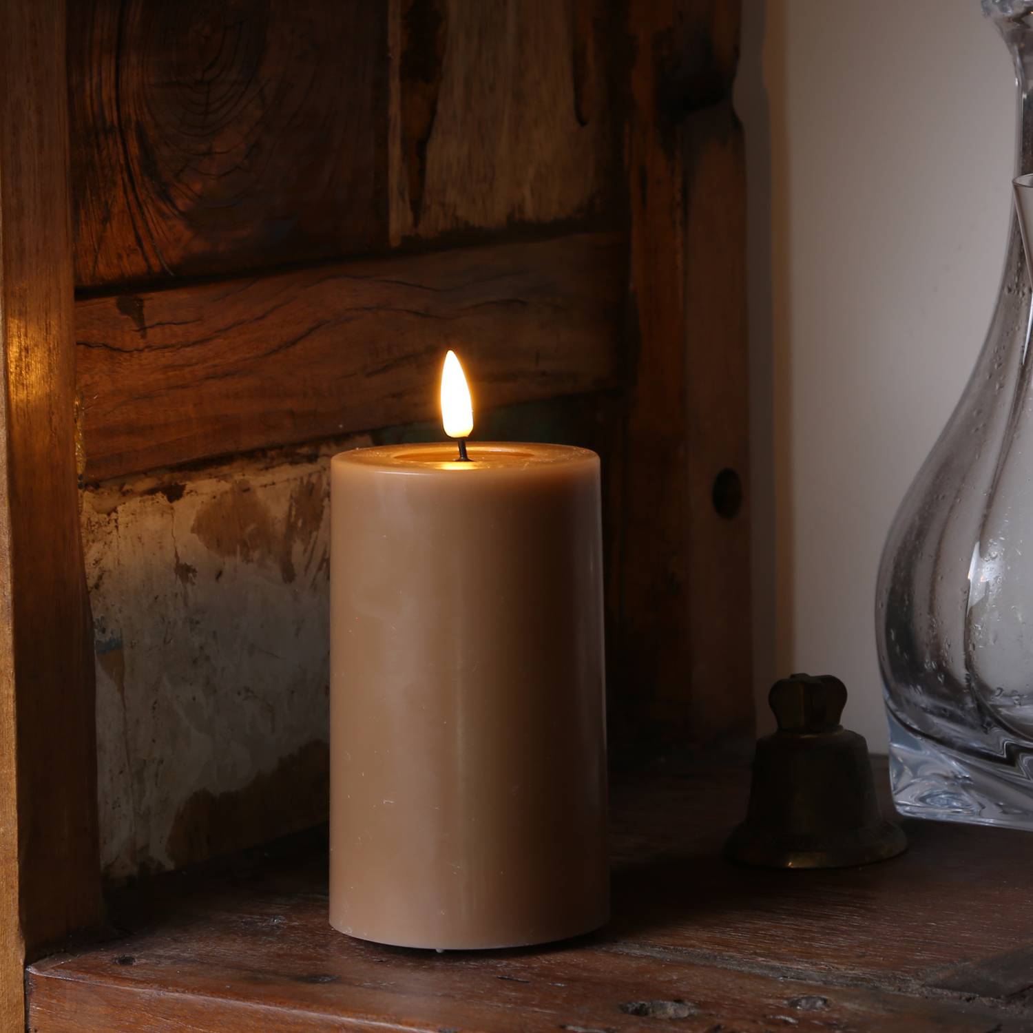 LED Kerze Mia Deluxe Homeart Echtwachs flackernd H: 12,5cm D: 7,5cm karamell