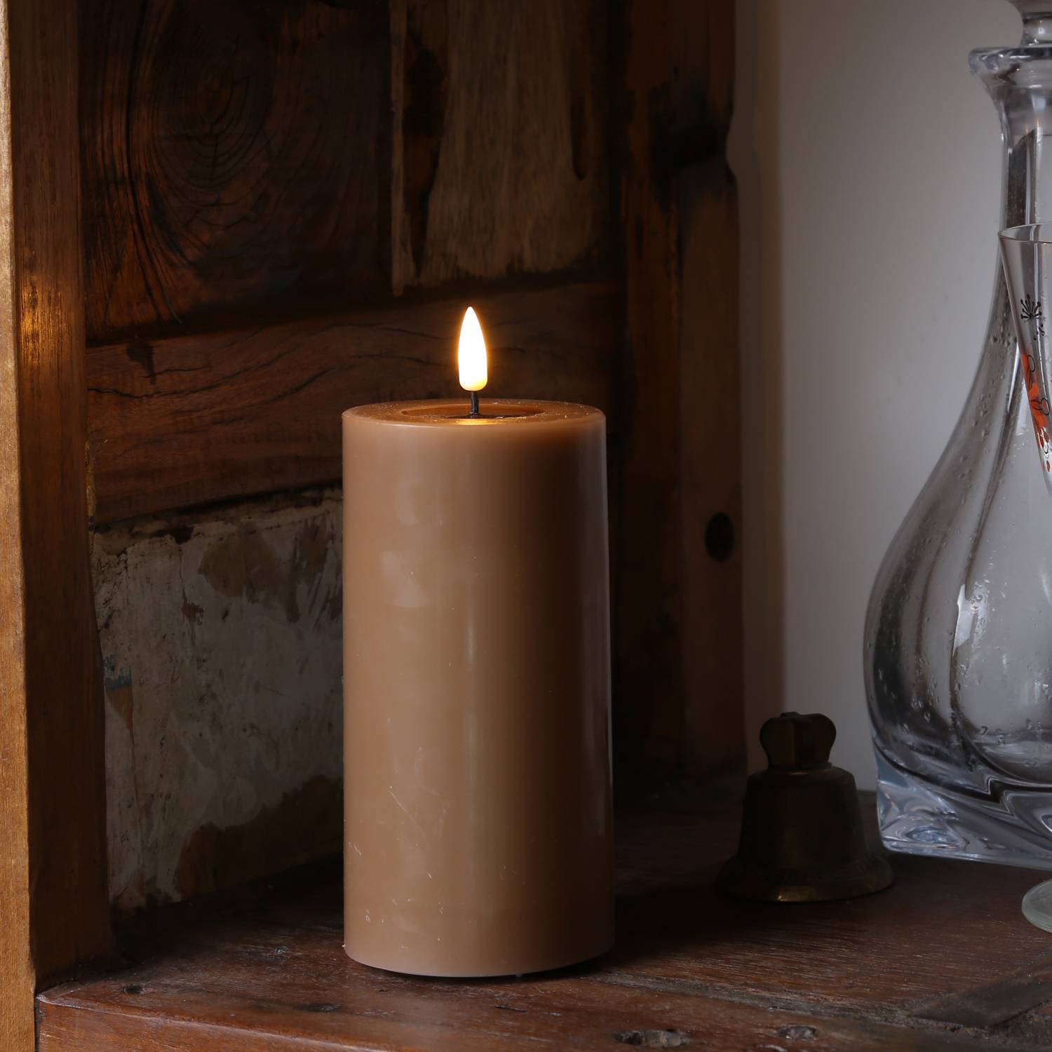 LED Kerze Mia Deluxe Homeart Echtwachs flackernd H: 15cm D: 7,5cm karamell